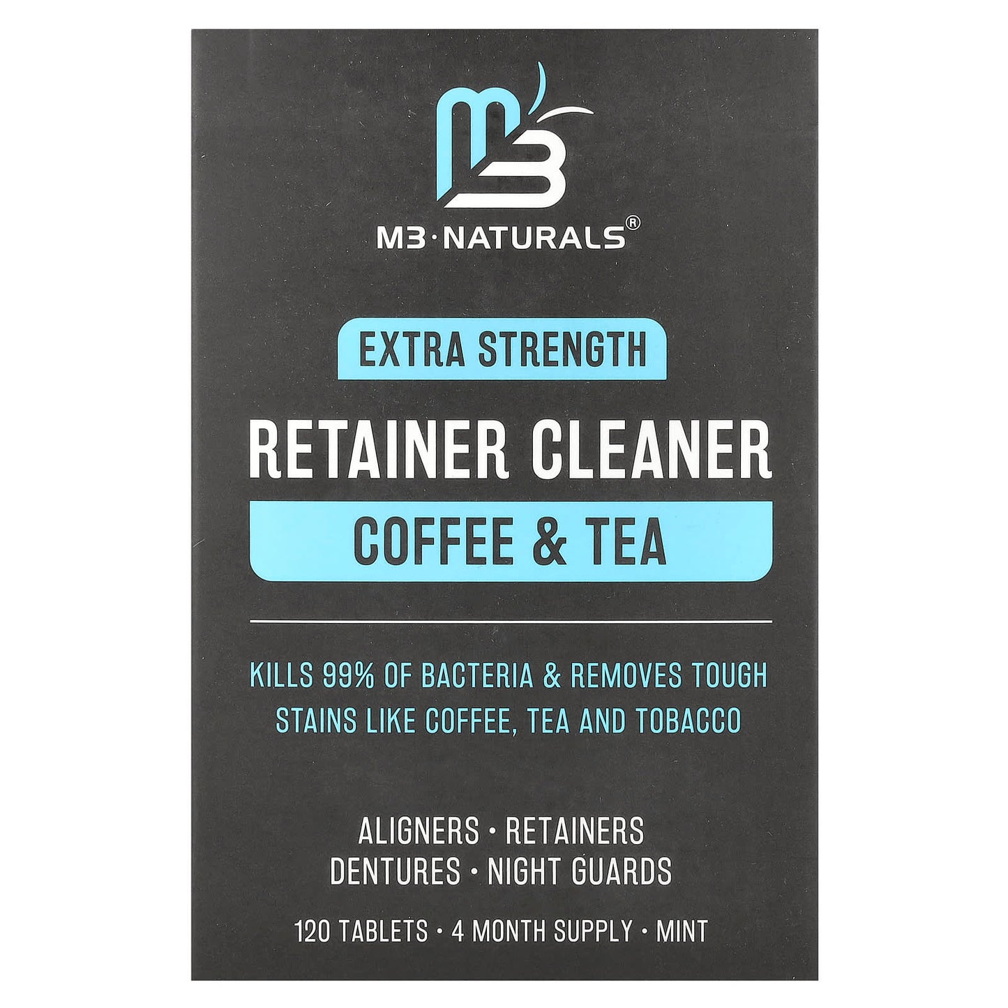 M3 Naturals, Retainer Cleaner, Coffee & Tea, Extra Strength, Mint, 120 Tablets - Image 1