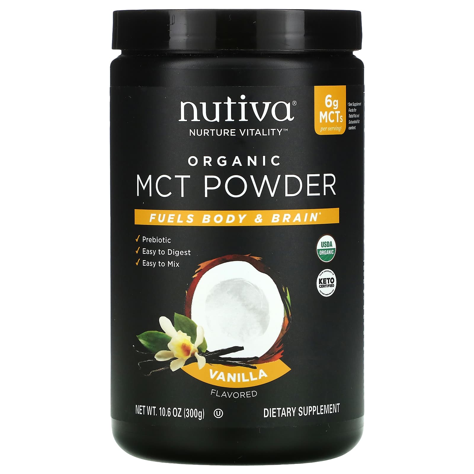 Nutiva, Organic MCT Powder, Vanilla, 10.6 oz (300 g) - Image 1