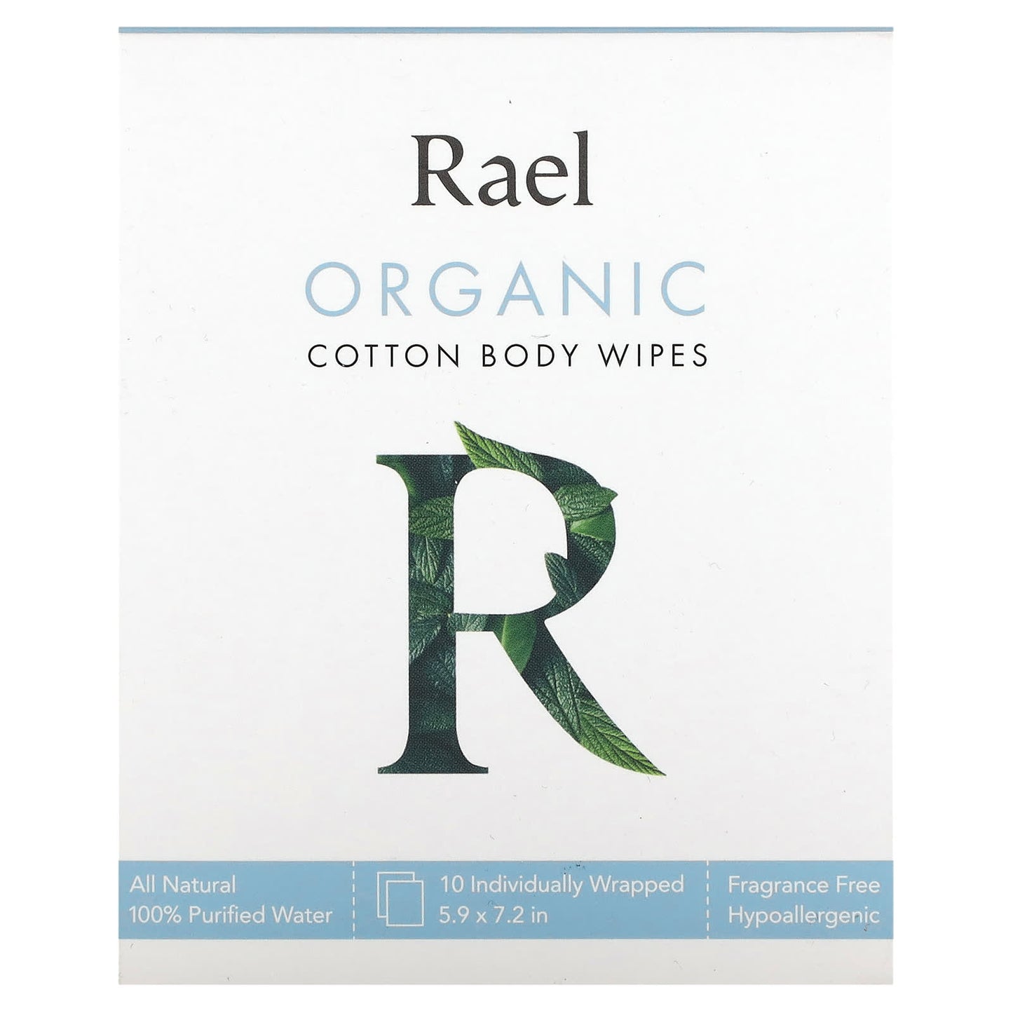 Rael, Organic Cotton Body Wipes, Fragrance Free, 10 Individually Wrapped Wipes - Image 1