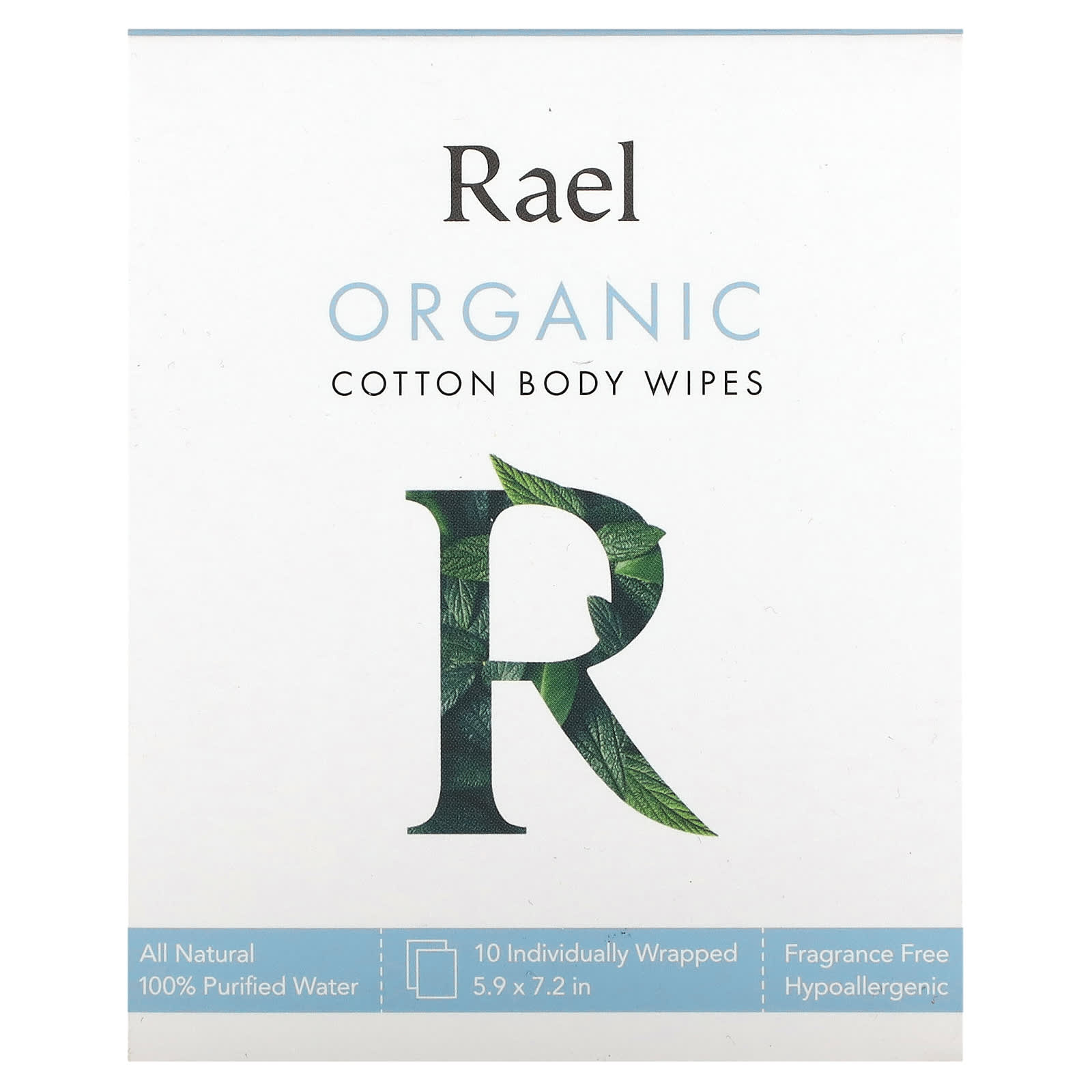 Rael, Organic Cotton Body Wipes, Fragrance Free, 10 Individually Wrapped Wipes - Image 1