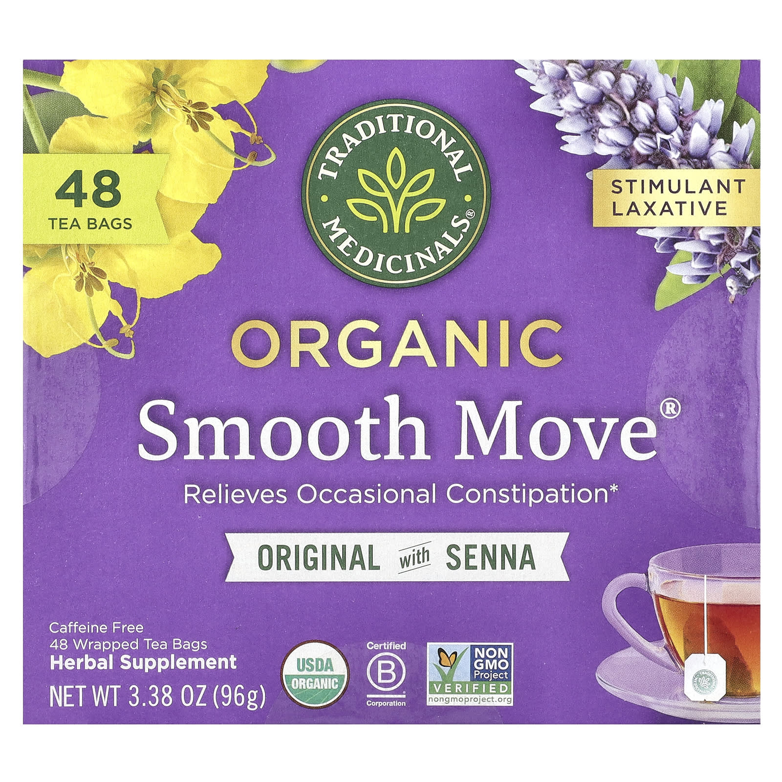Traditional Medicinals, Organic Smooth Move, Caffeine Free, 48 Wrapped Tea Bags, 3.38 oz (96 g) - Image 1