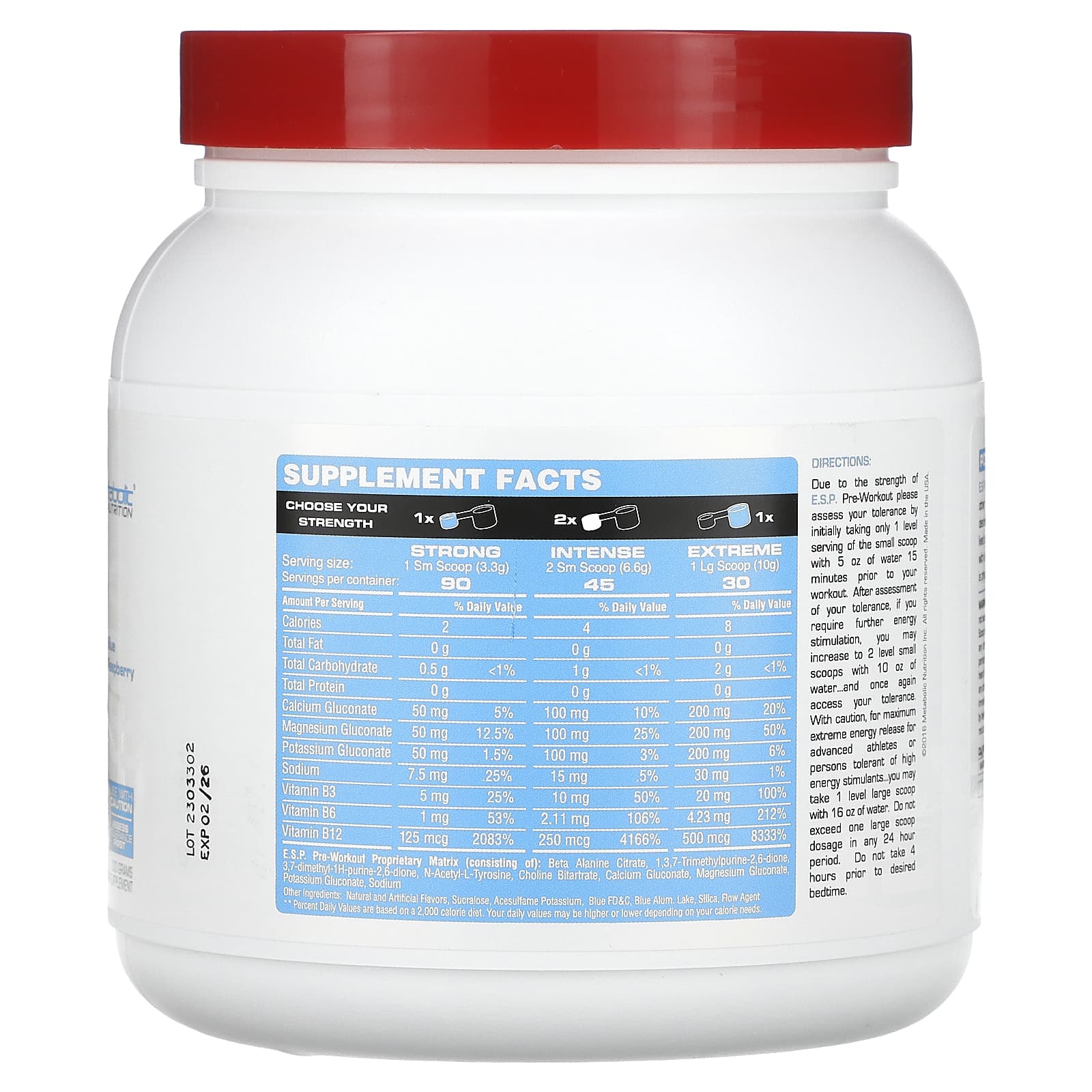 Metabolic Nutrition, E.S.P. Pre-Workout, Blue Raspberry, 300 g - Image 2