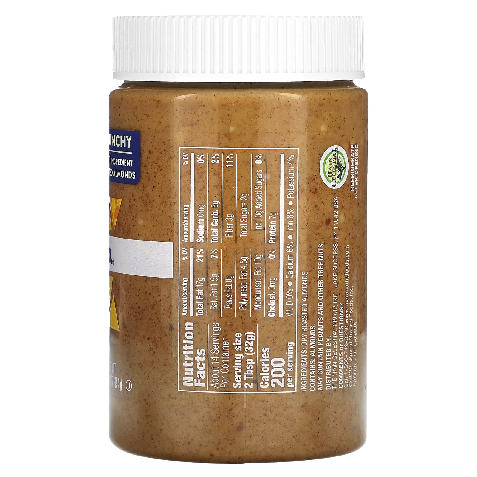MaraNatha, Natural Almond Butter, Crunchy, 16 oz (454 g) - Image 2
