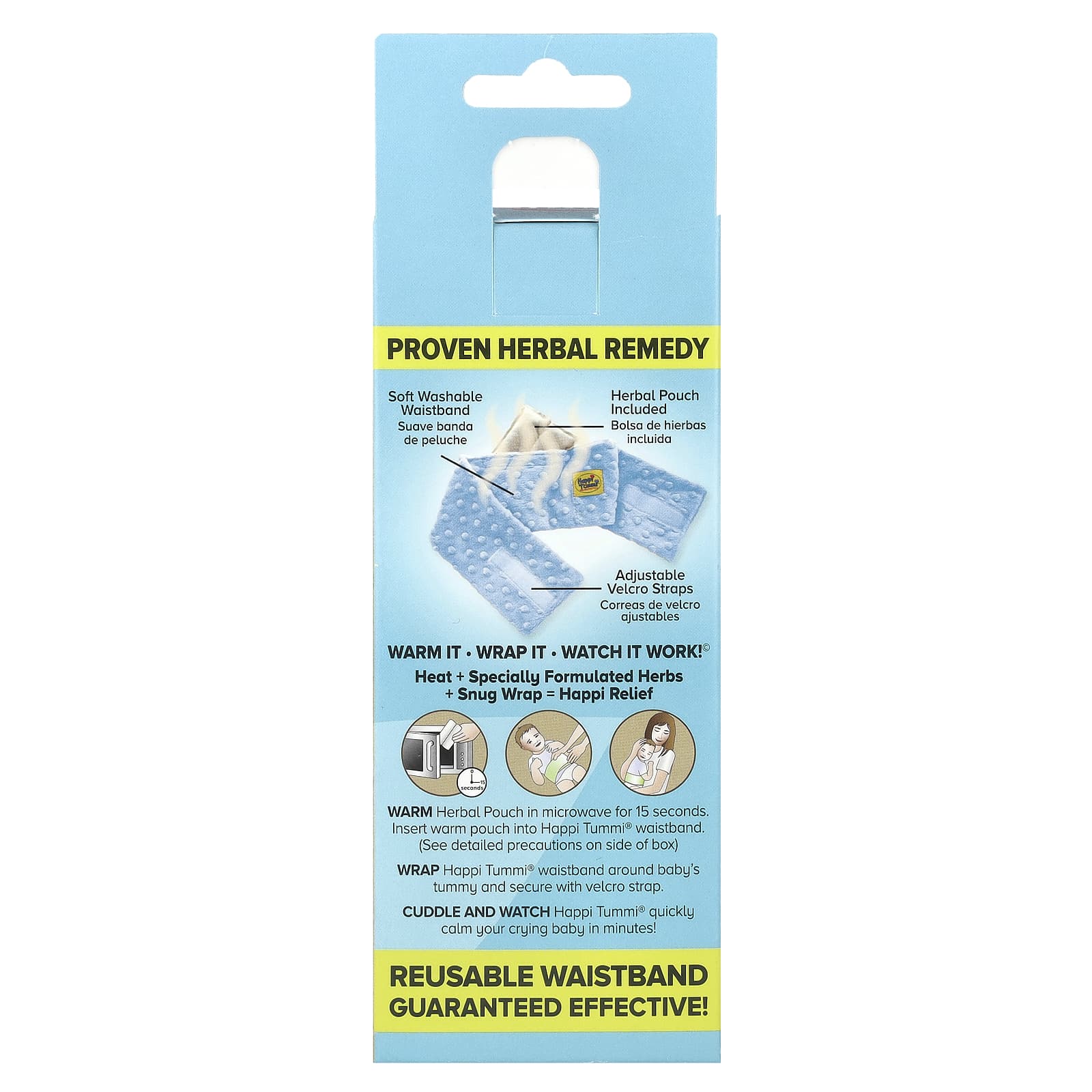 Happi Tummi, Fast Relief Colic & Gas Natural Wrap, Infants to 36 Months, Blue, 1 Wrap & 1 Herbal Pouch