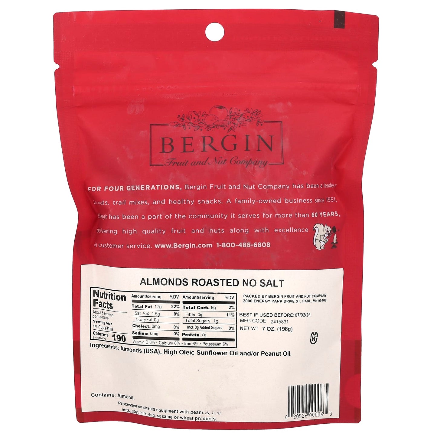 Bergin Roasted Almonds - No Salt, High-Quality Snack - Image 2