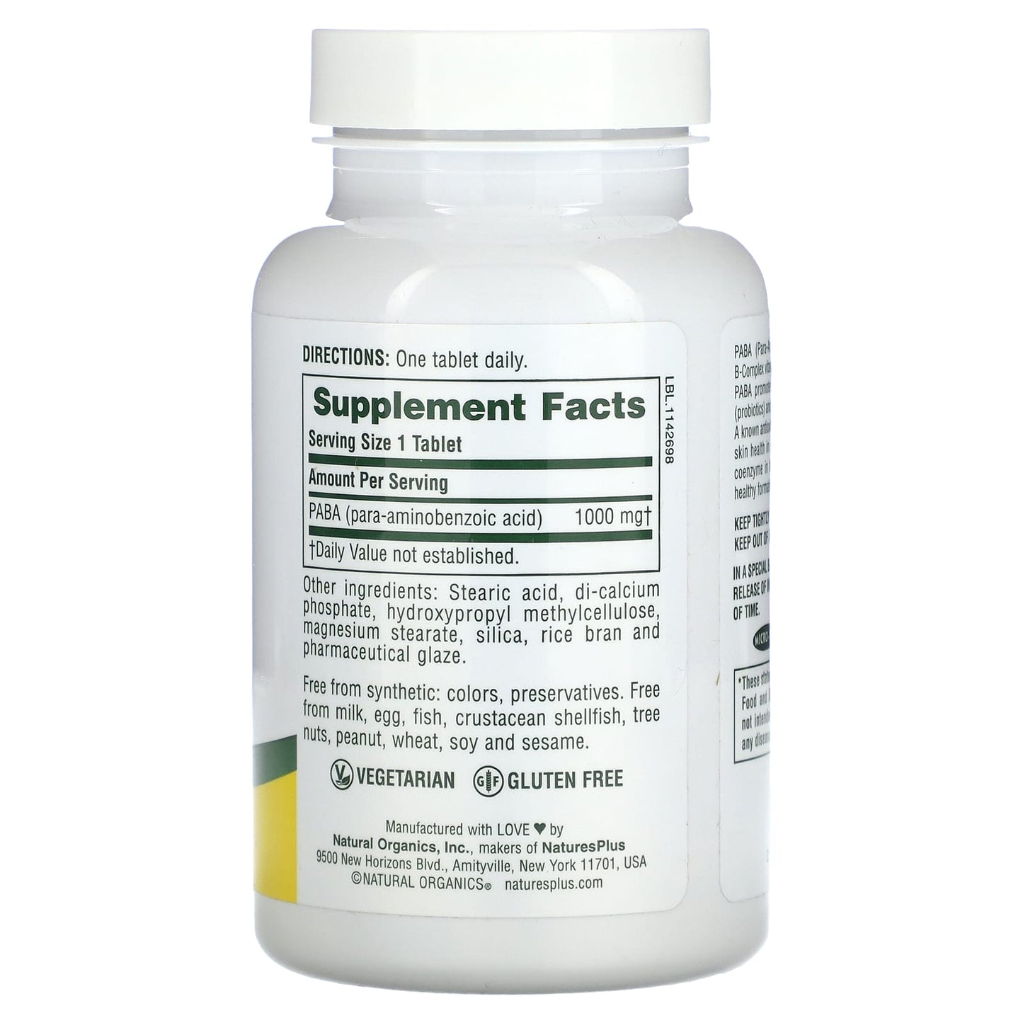 NaturesPlus, Sustained Release PABA, 1,000 mg, 60 Tablets - Image 2