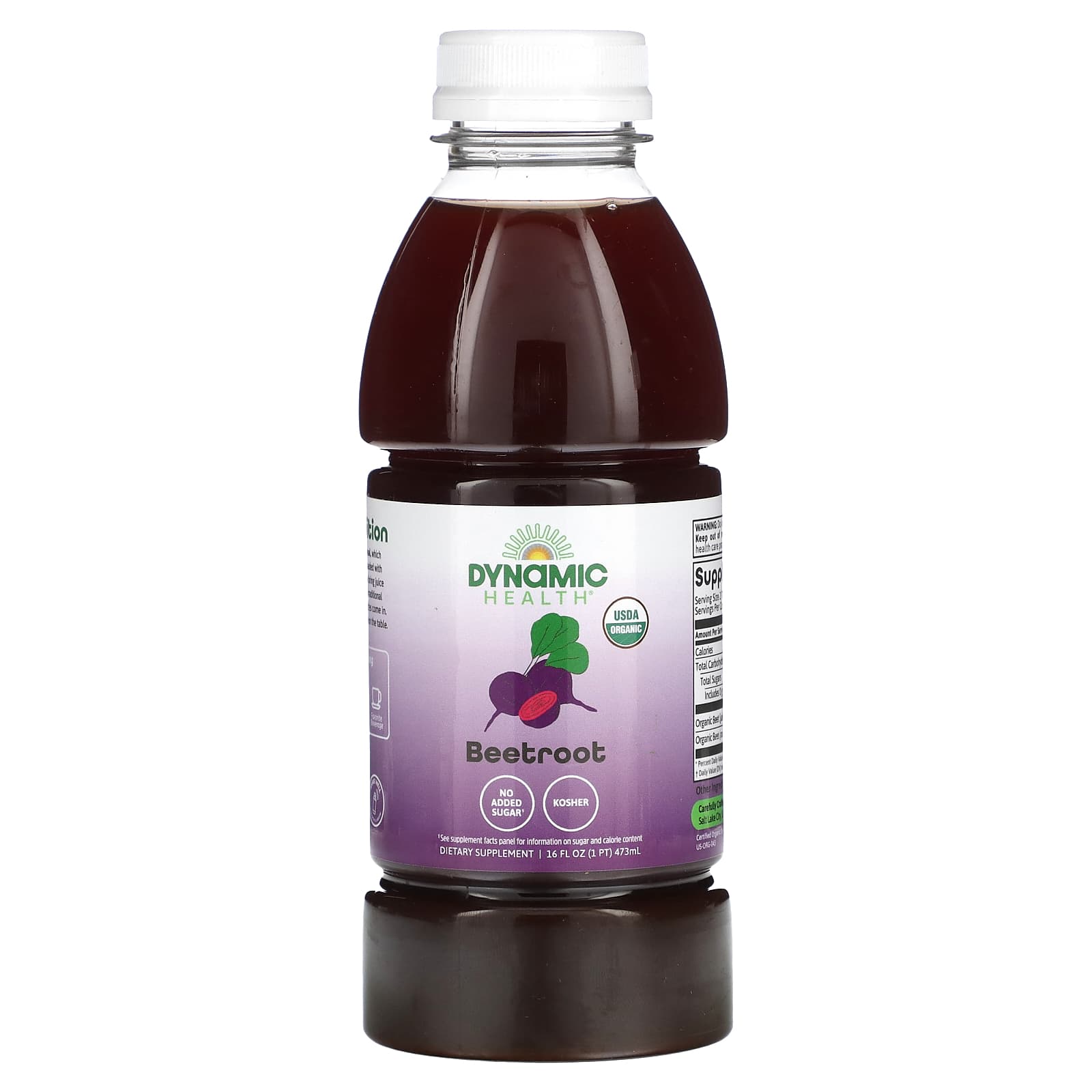 Dynamic Health Organic Beetroot Juice, 16 fl oz, USDA Organic, No Sugar - Image 1