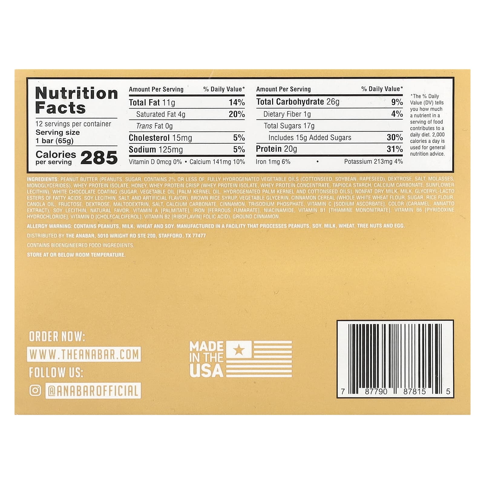 The Anabar, The Protein-Packed Candy Bar®, White Chocolate Cinnamon Swirl Crunch, 12 Bars, 2.29 oz (65 g) Each - Image 2