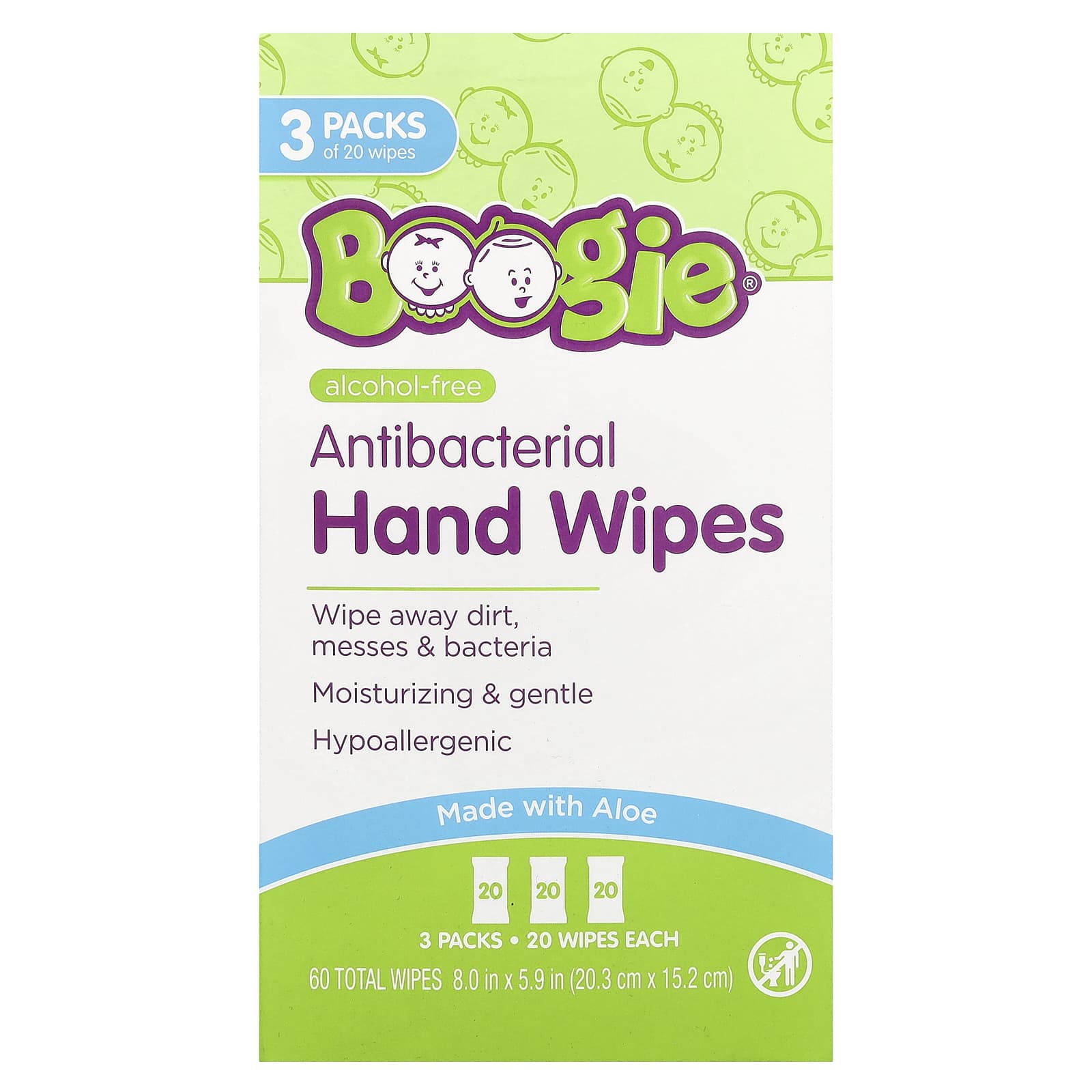 Gentle Boogie Wipes - Antibacterial Hand Sanitizer (3 Packs, 20 Wipes Each) - Image 1