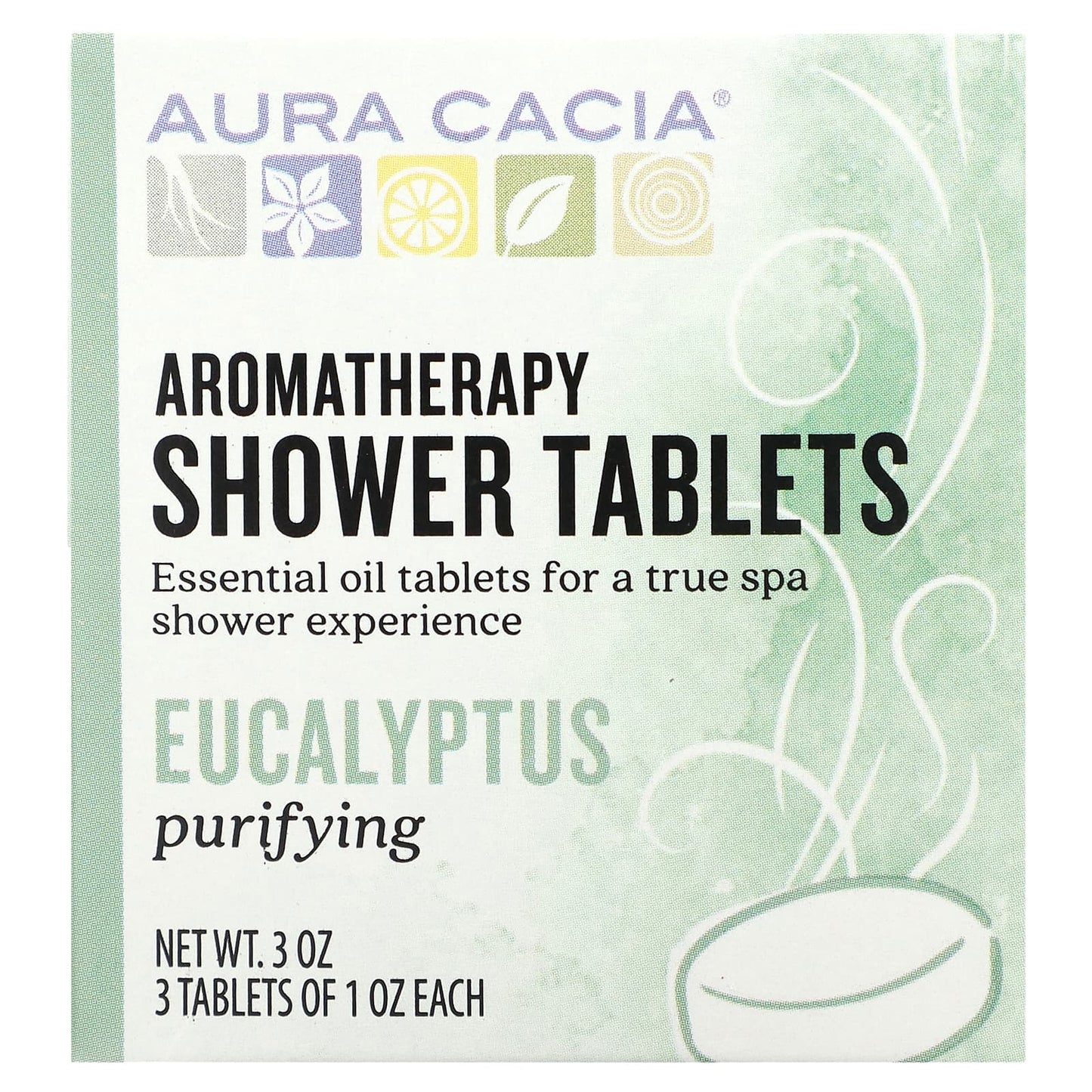 Eucalyptus Aromatherapy Shower Tablets by Aura Cacia - 3 Tablets (1 oz Each) - Image 1