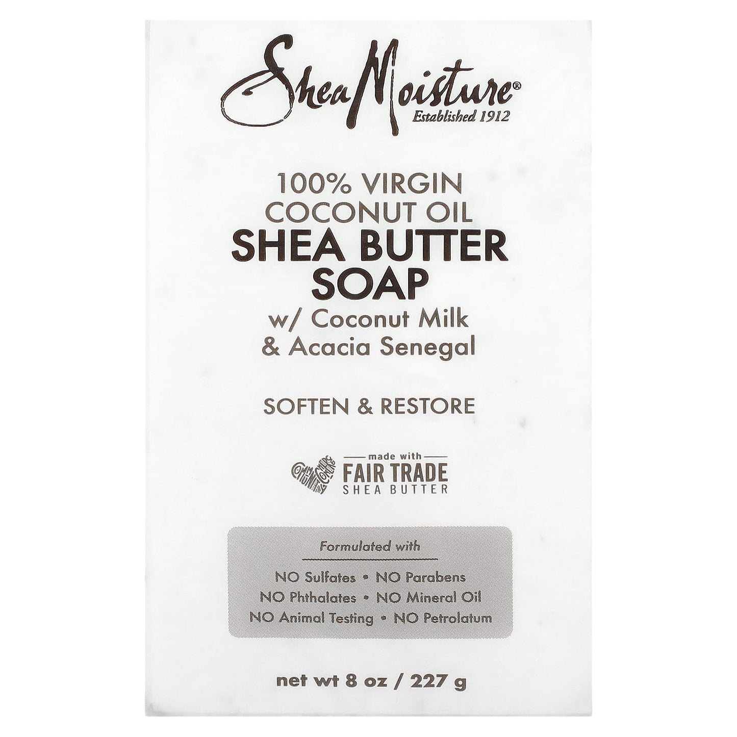 SheaMoisture, 100% Virgin Coconut Oil Shea Butter Soap, 8 oz (227 g) - Image 1