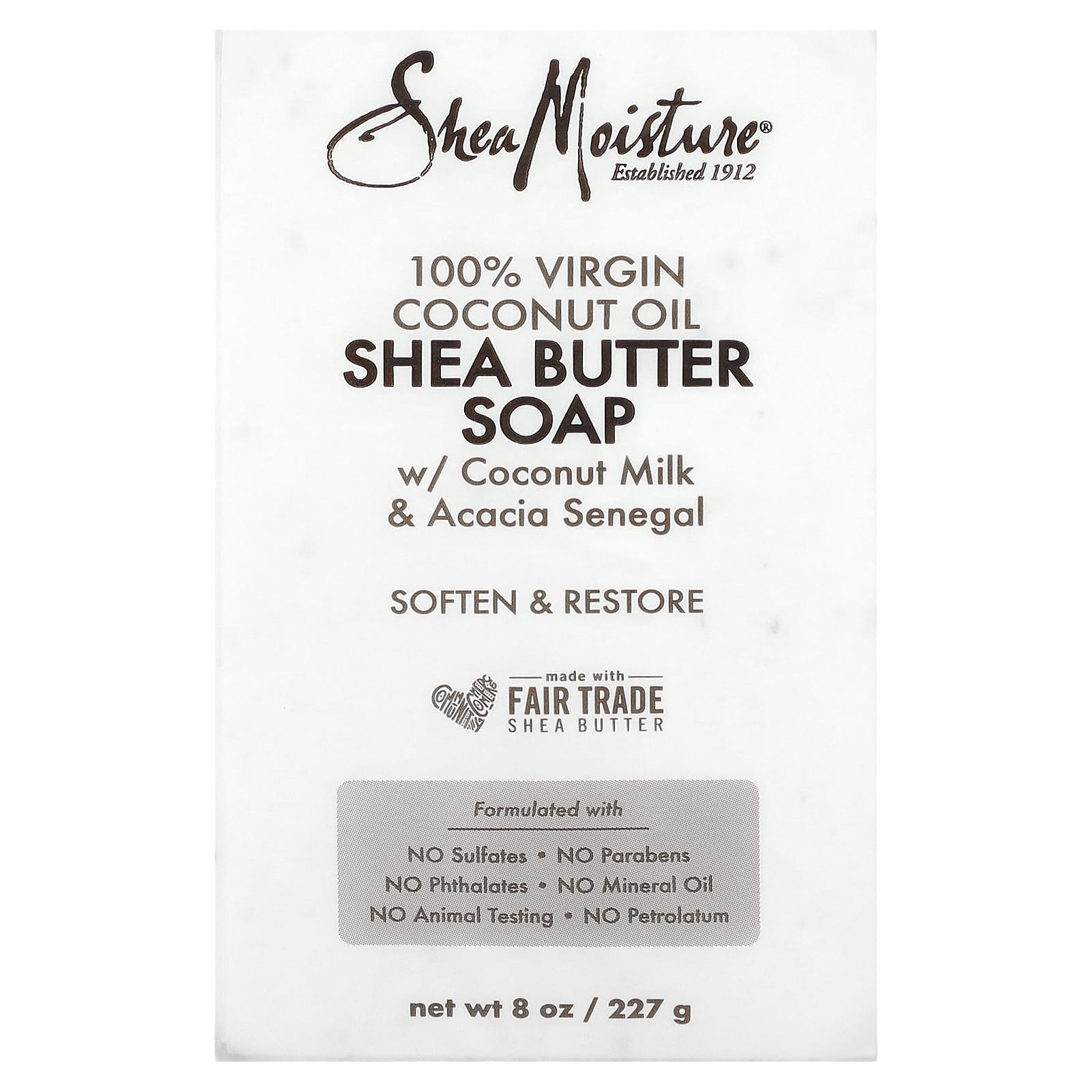 SheaMoisture, 100% Virgin Coconut Oil Shea Butter Soap, 8 oz (227 g) - Image 1