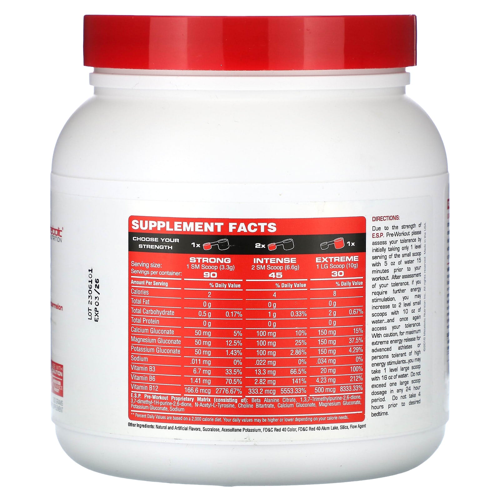 Metabolic Nutrition, E.S.P. Pre-Workout, Watermelon, 300 g - Image 2