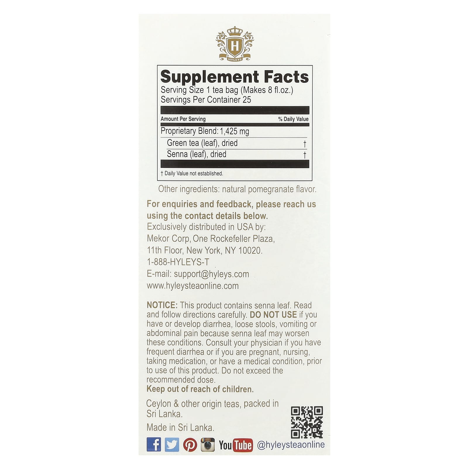 Hyleys Tea Pomegranate Slim Tea, 25 Foil Envelope Tea Bags, 100% Natural - Image 2