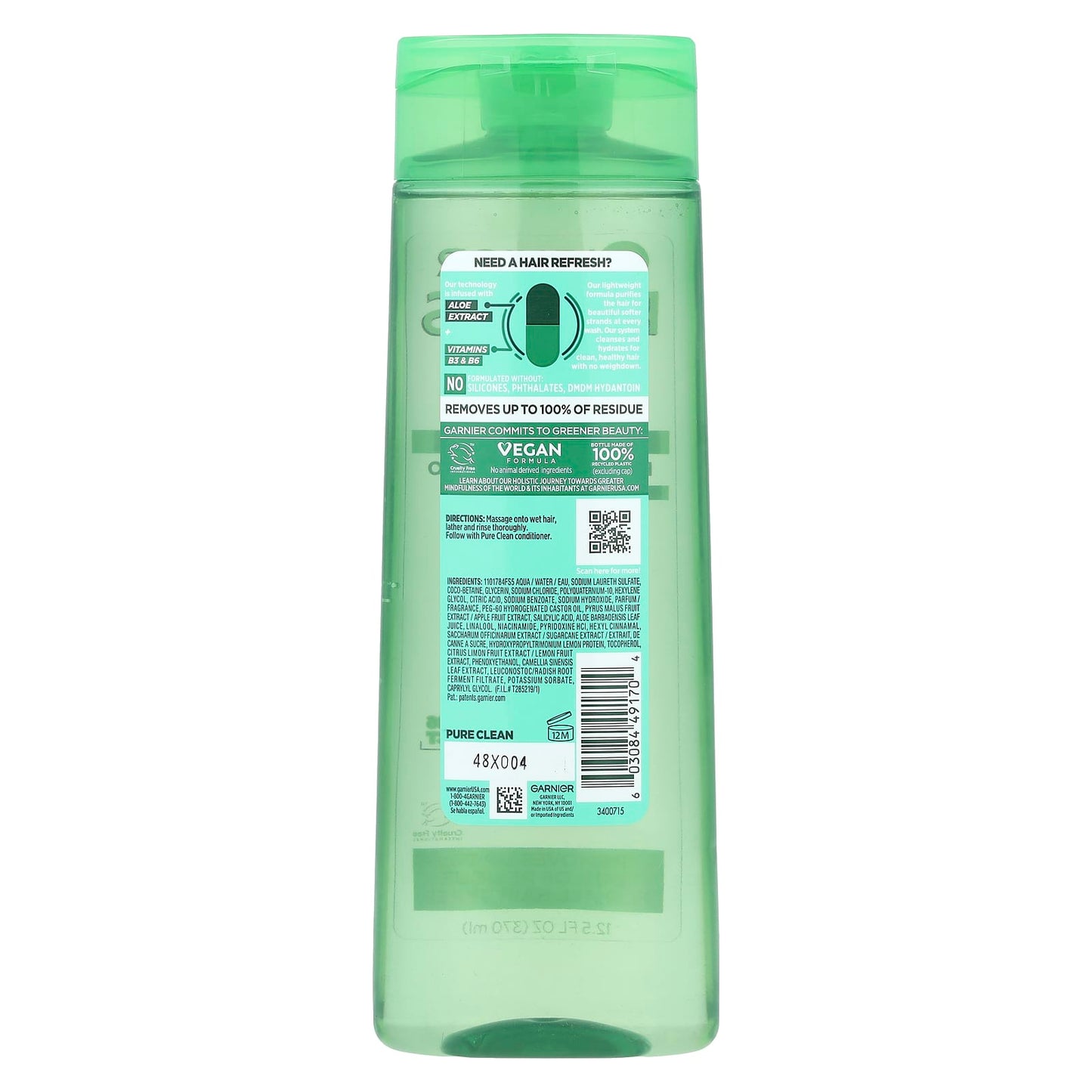 Garnier Pure Clean Shampoo for All Hair Types, Silicone-Free & Cruelty-Free - Image 2