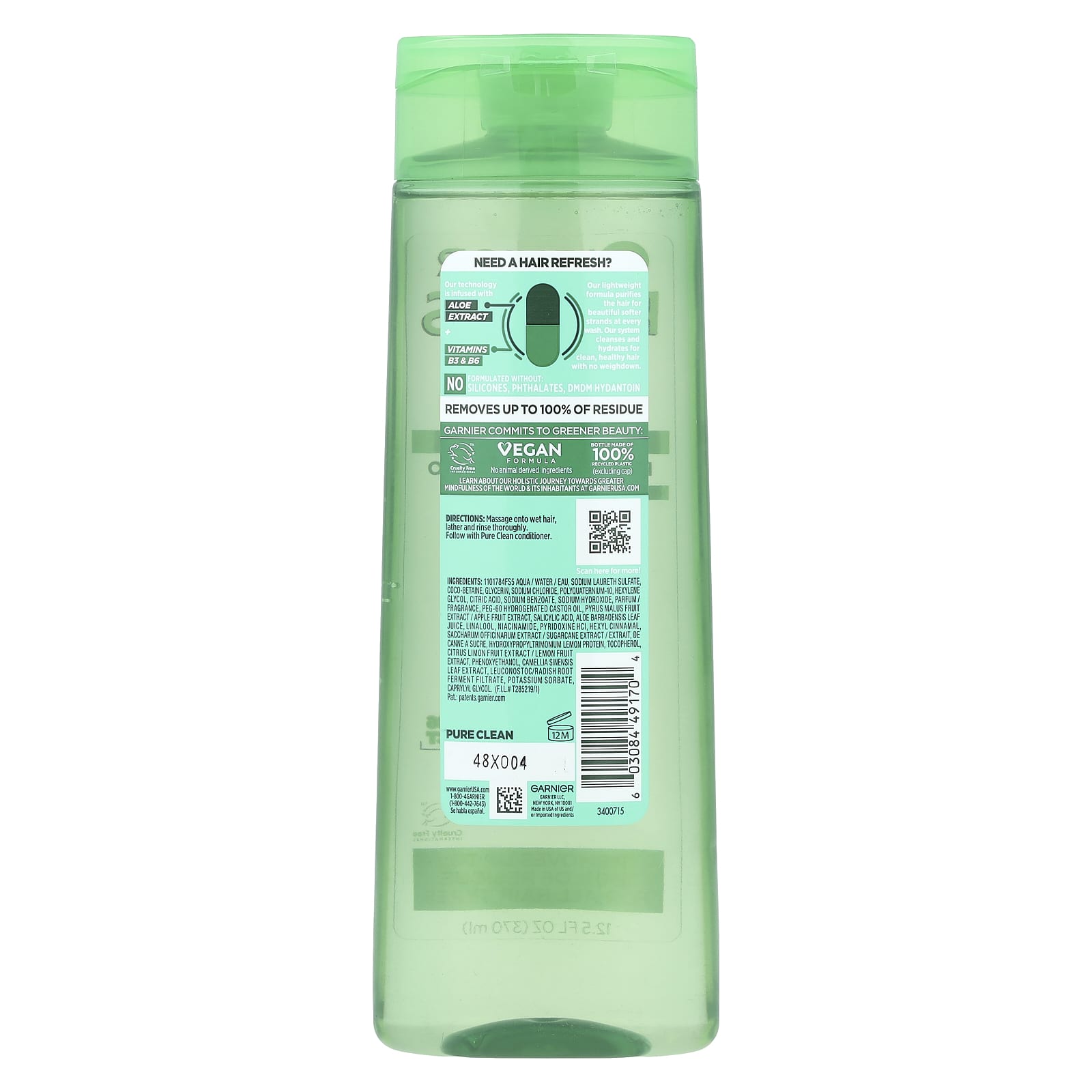 Garnier Pure Clean Shampoo for All Hair Types, Silicone-Free & Cruelty-Free - Image 2