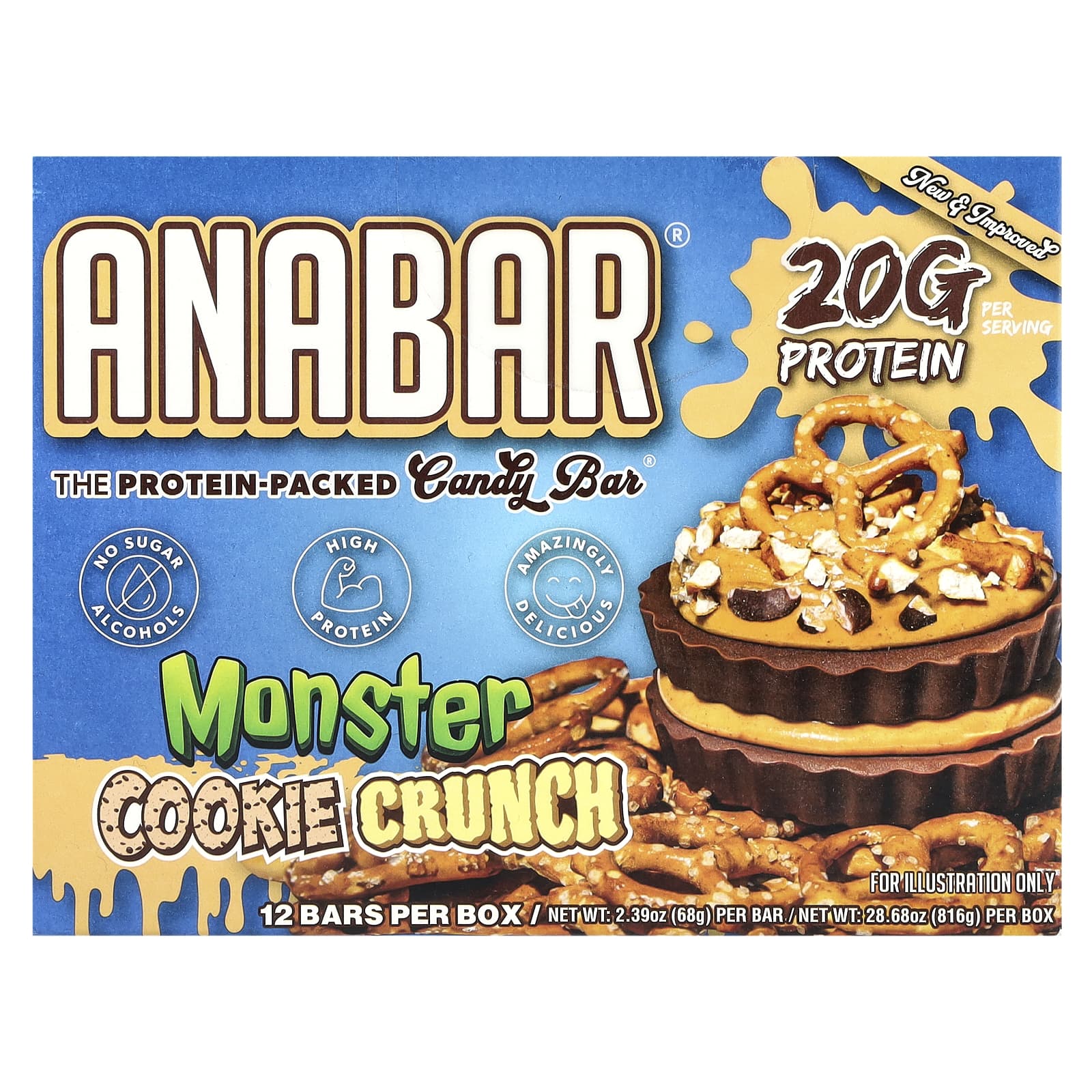 The Anabar, The Protein-Packed Candy Bar®, Monster Cookie Crunch, 12 Bars, 2.39 oz (68 g) Each - Image 1