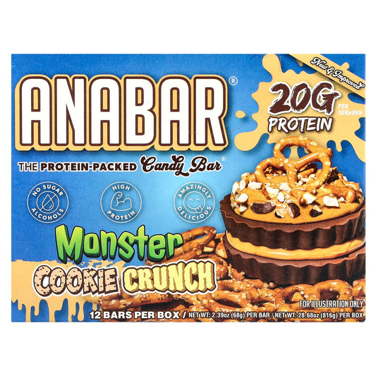 The Anabar, The Protein-Packed Candy Bar®, Monster Cookie Crunch, 12 Bars, 2.39 oz (68 g) Each - Image 1