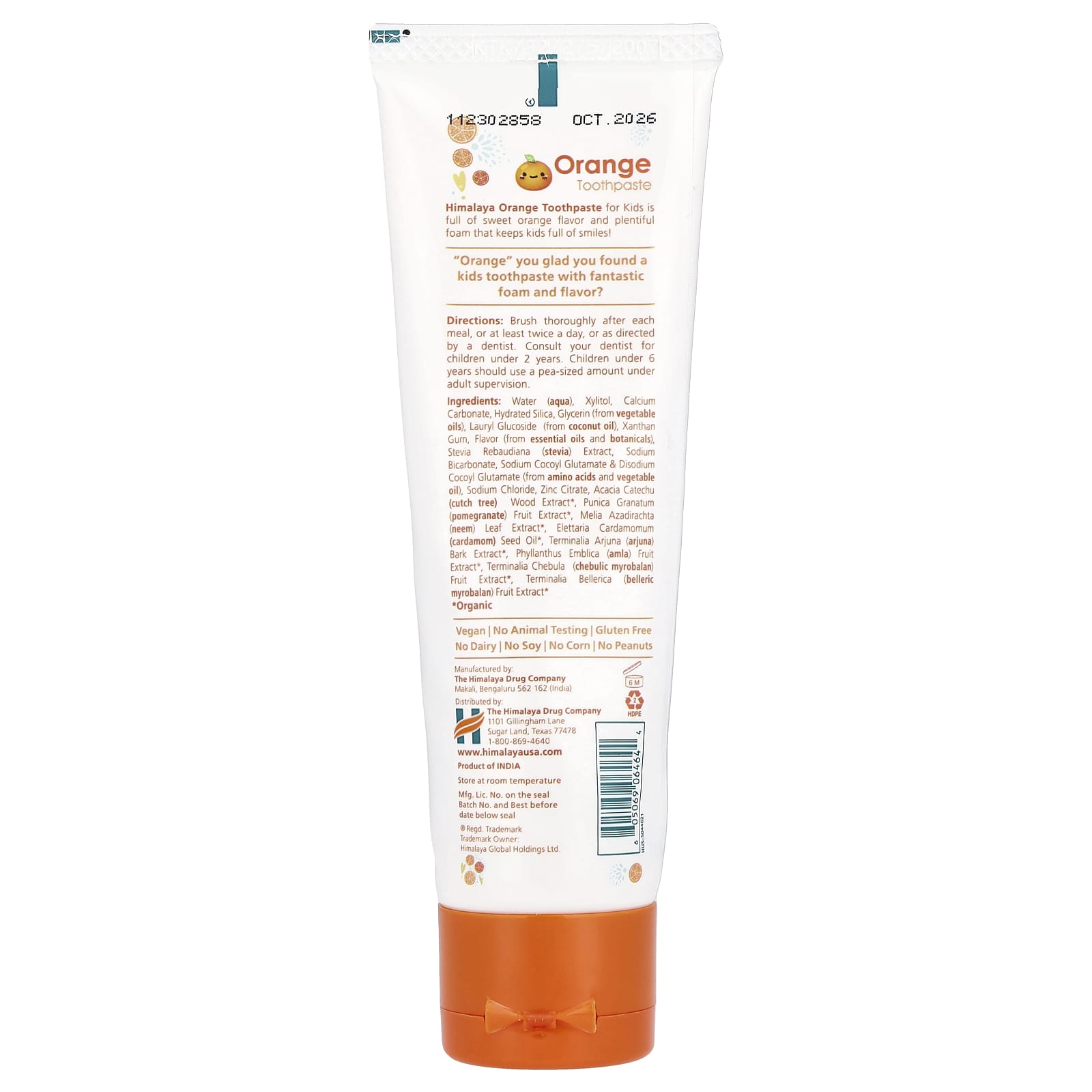 Himalaya Orange Sensitive Kids Toothpaste, 4.0 oz (113 g) - Fluoride-Free - Image 2