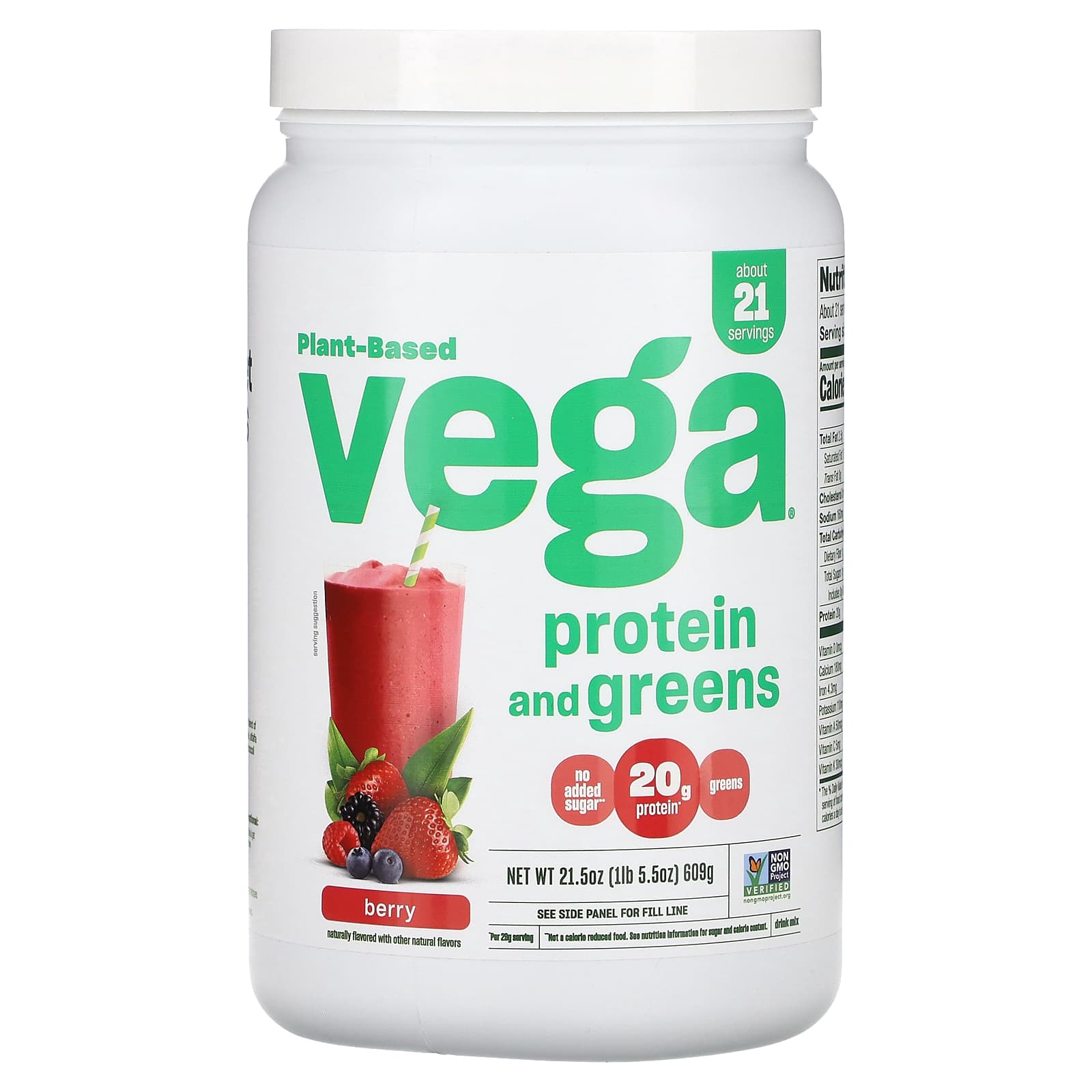 Vega, Plant Based Protein and Greens, Berry, 1 lb 5.5 oz (609 g) - Image 1