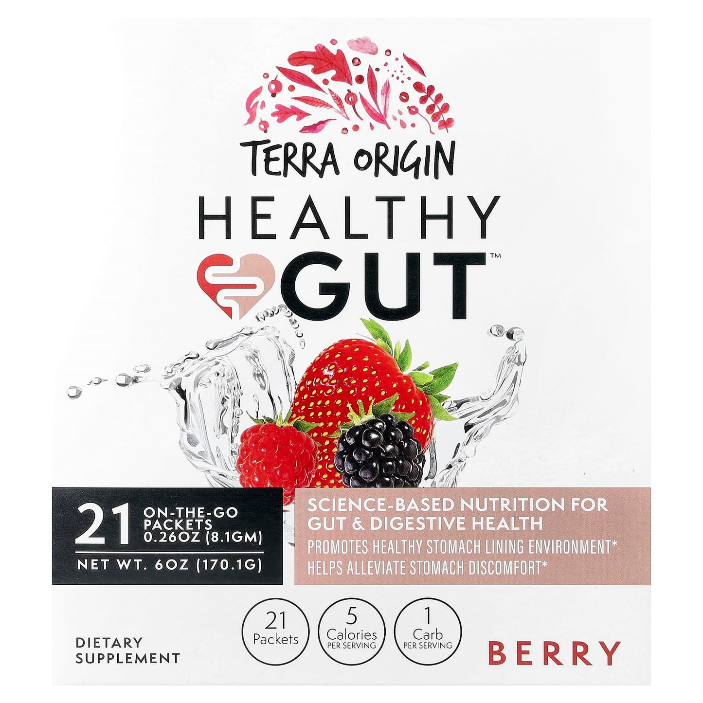Terra Origin, Healthy Gut™, Berry , 21 On The Go Packets, 0.26 oz (8.1 g) Each - Image 1