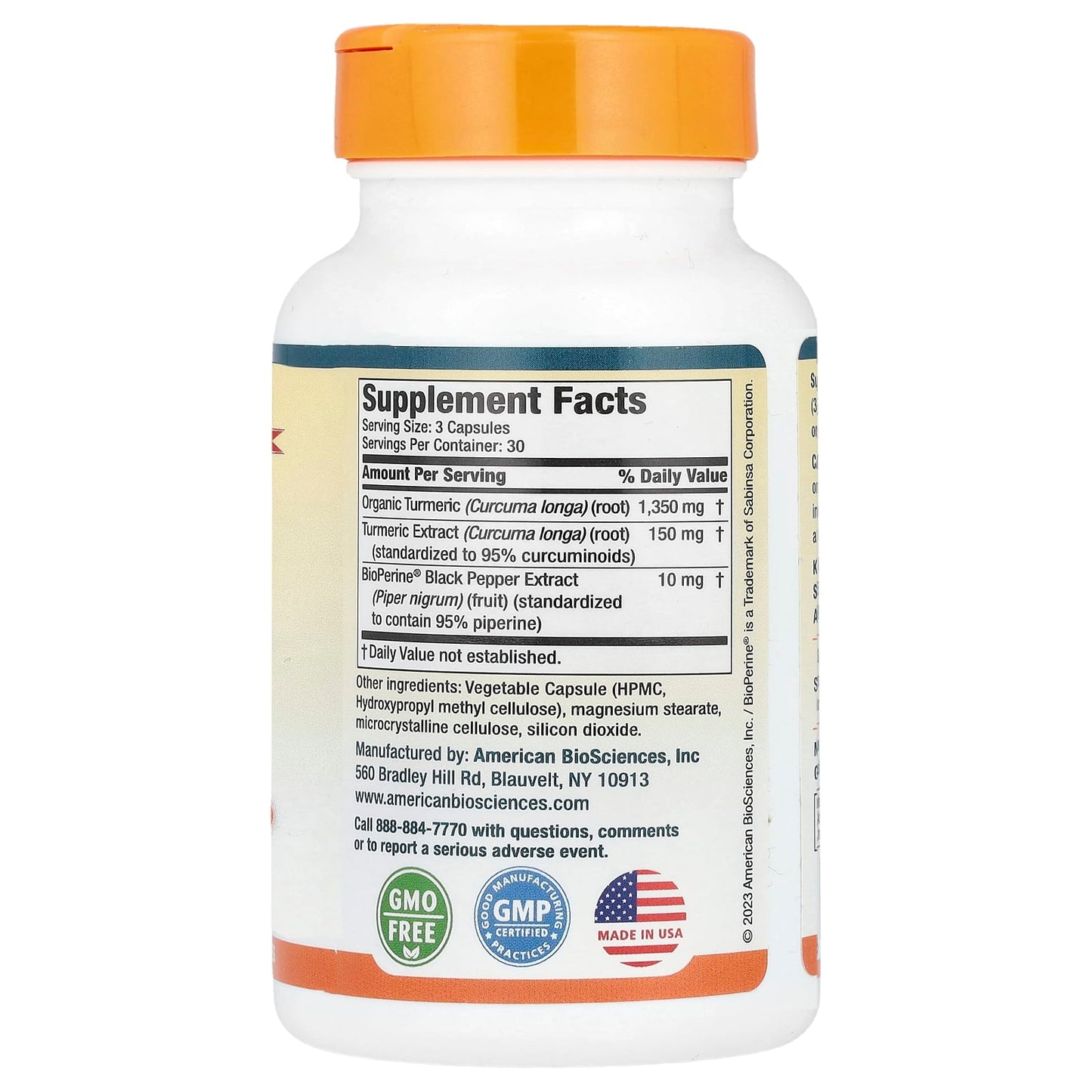 USA Turmeric Curcumin Supplement with BioPerine, 90 Capsules - Image 2
