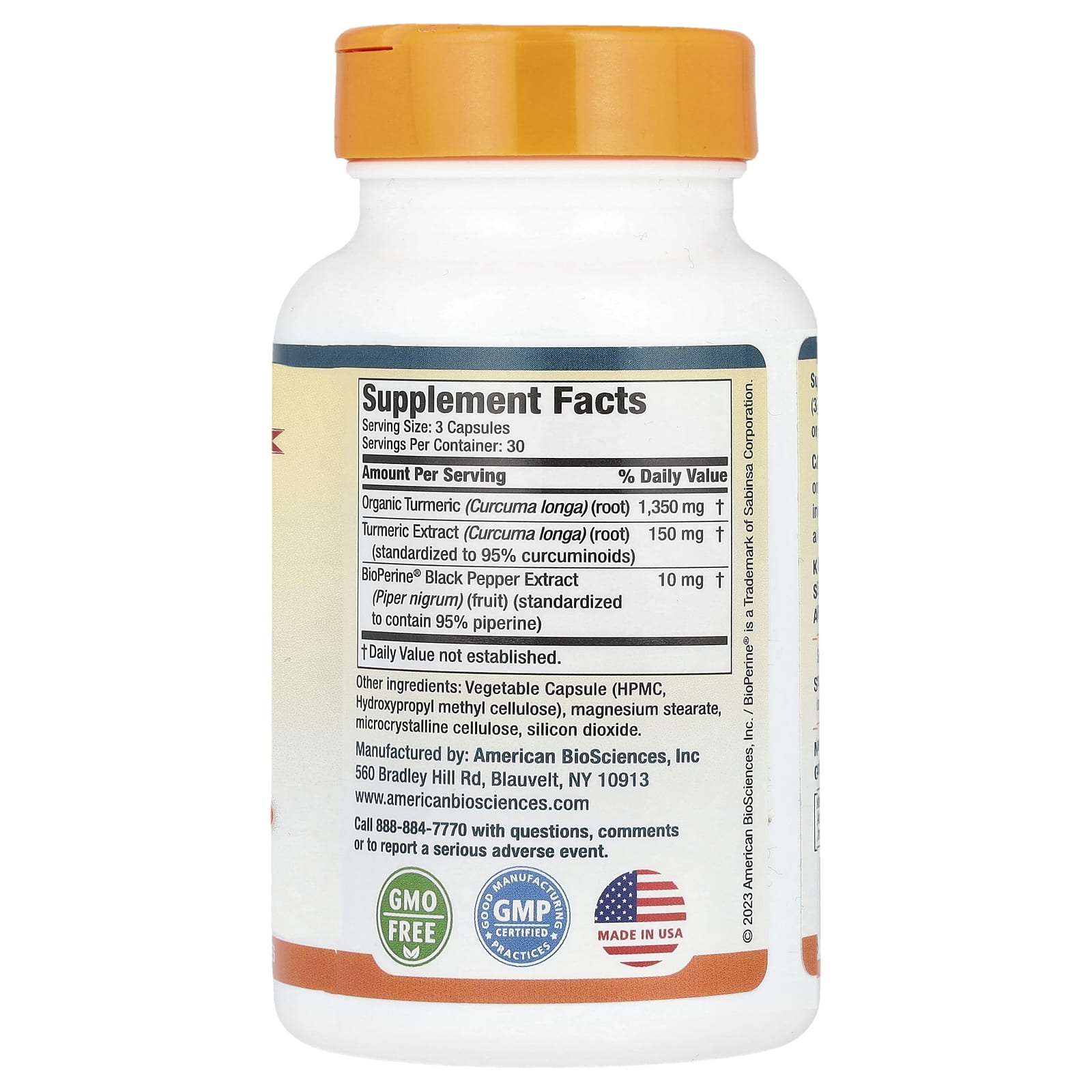 USA Turmeric Curcumin Supplement with BioPerine, 90 Capsules - Image 2