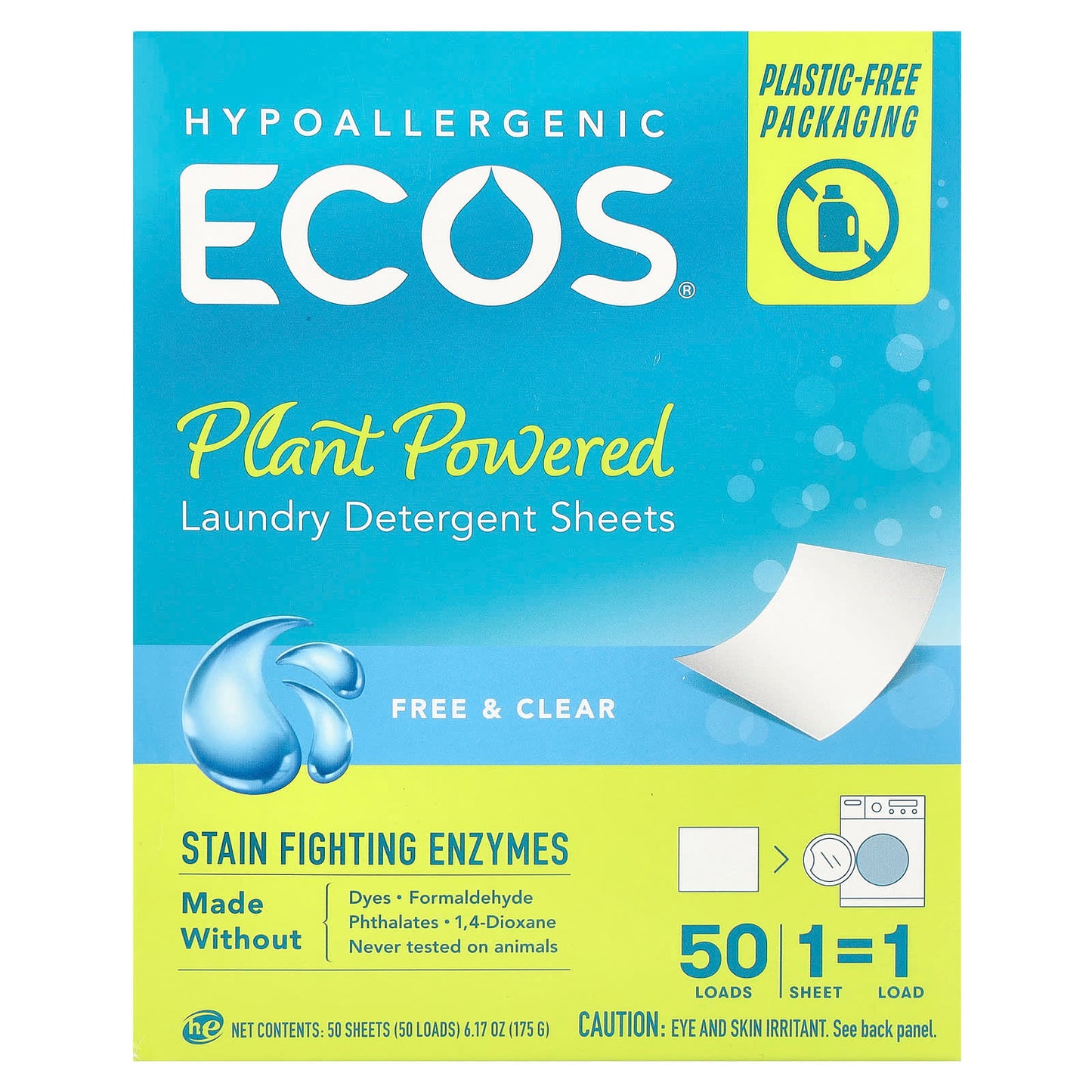 ECOS Free & Clear Laundry Detergent Sheets, 50 Load, Plant Powered, Eco Friendly - Image 1