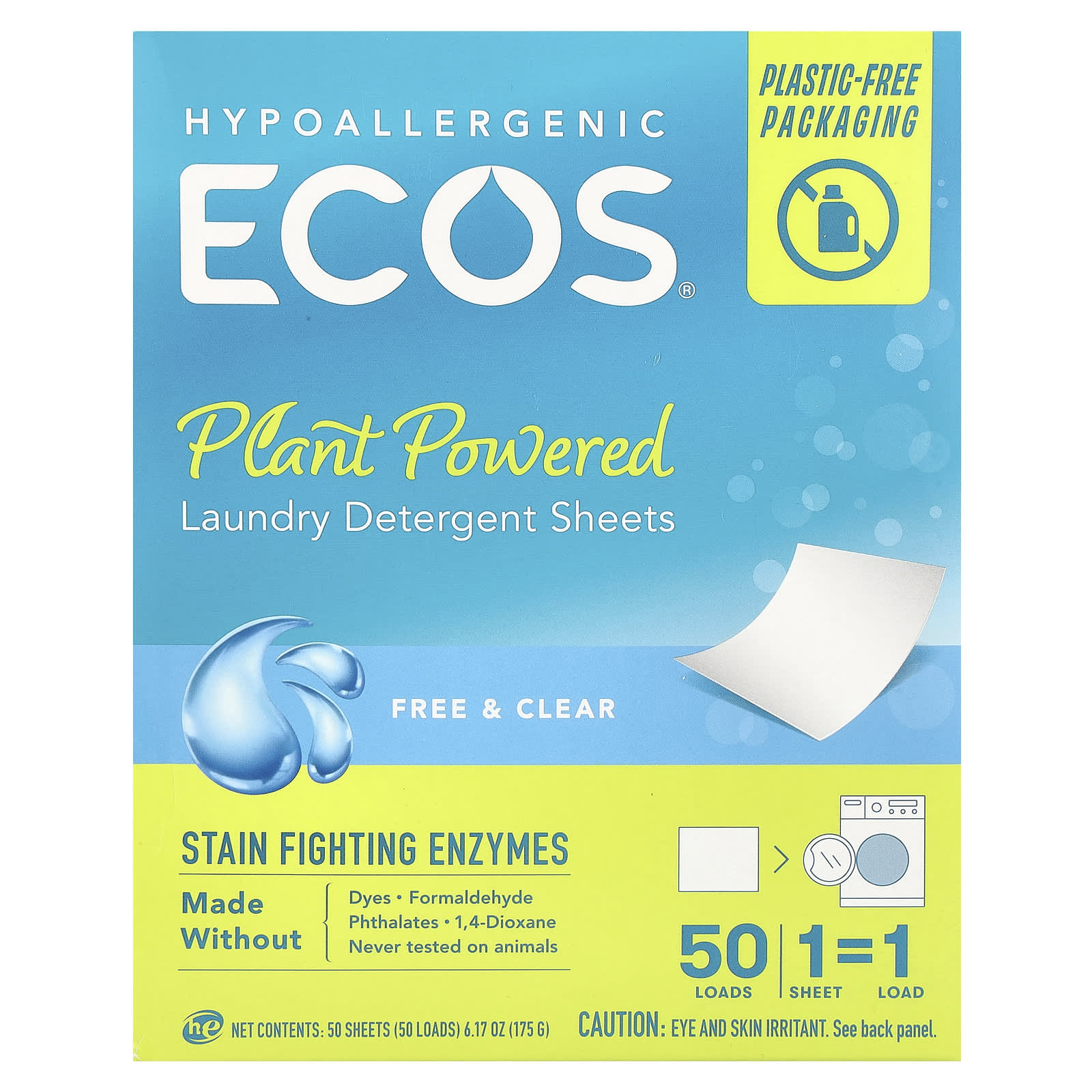 ECOS Free & Clear Laundry Detergent Sheets, 50 Load, Plant Powered, Eco Friendly - Image 1