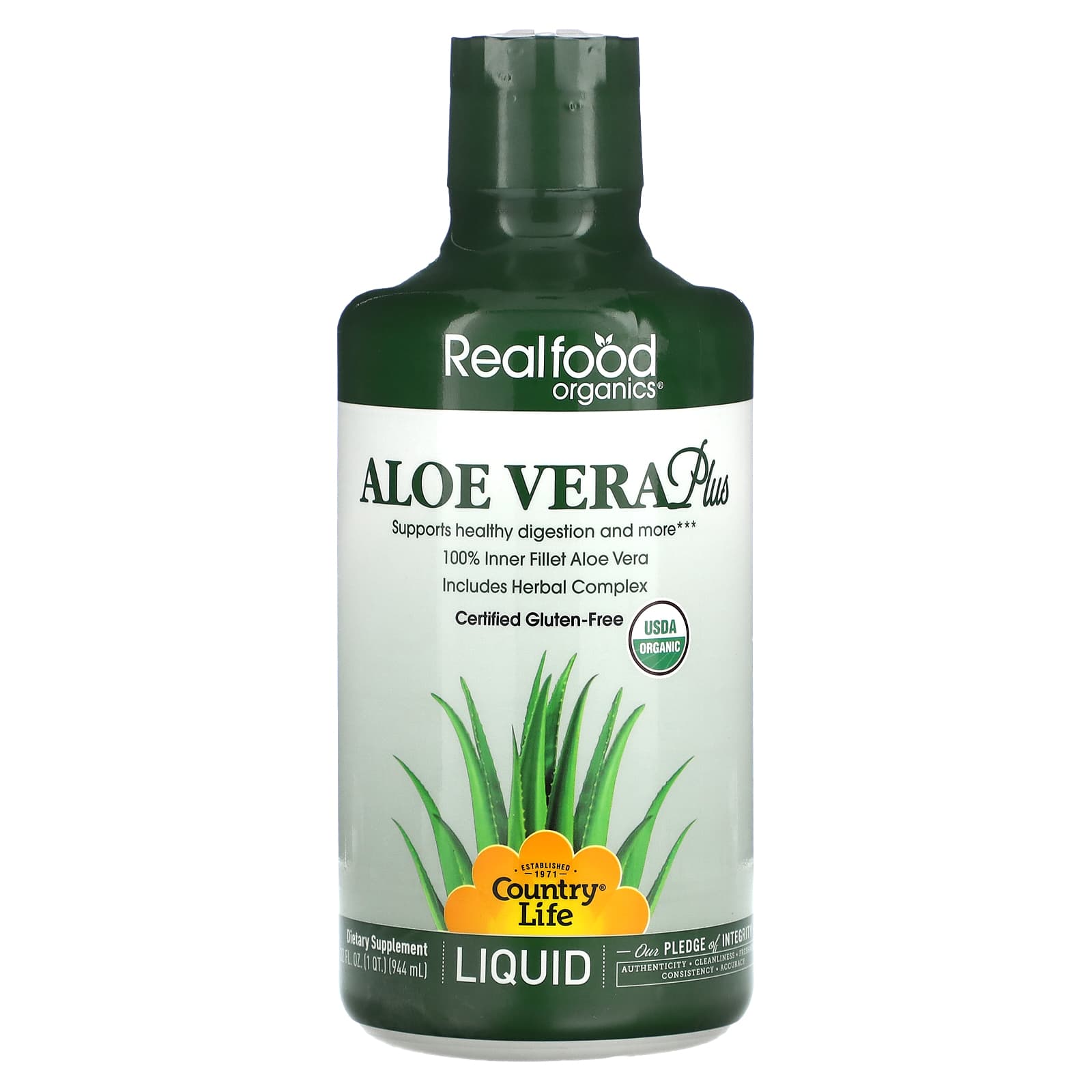 Country Life Aloe Vera Plus, USDA Organic, 32 fl oz (944 ml) - Image 1