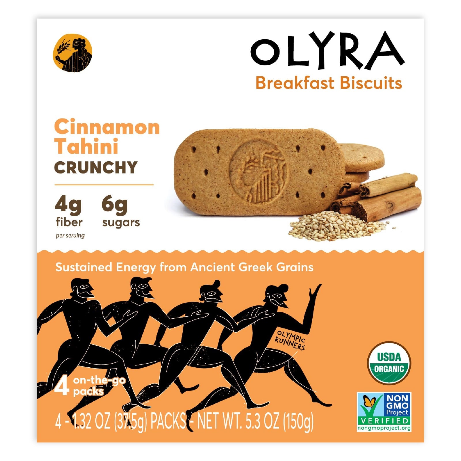 Olyra, Organic Breakfast Biscuits, Cinnamon Tahini, 4 Packs, 1.32 oz (37.5 g) Each - Image 1
