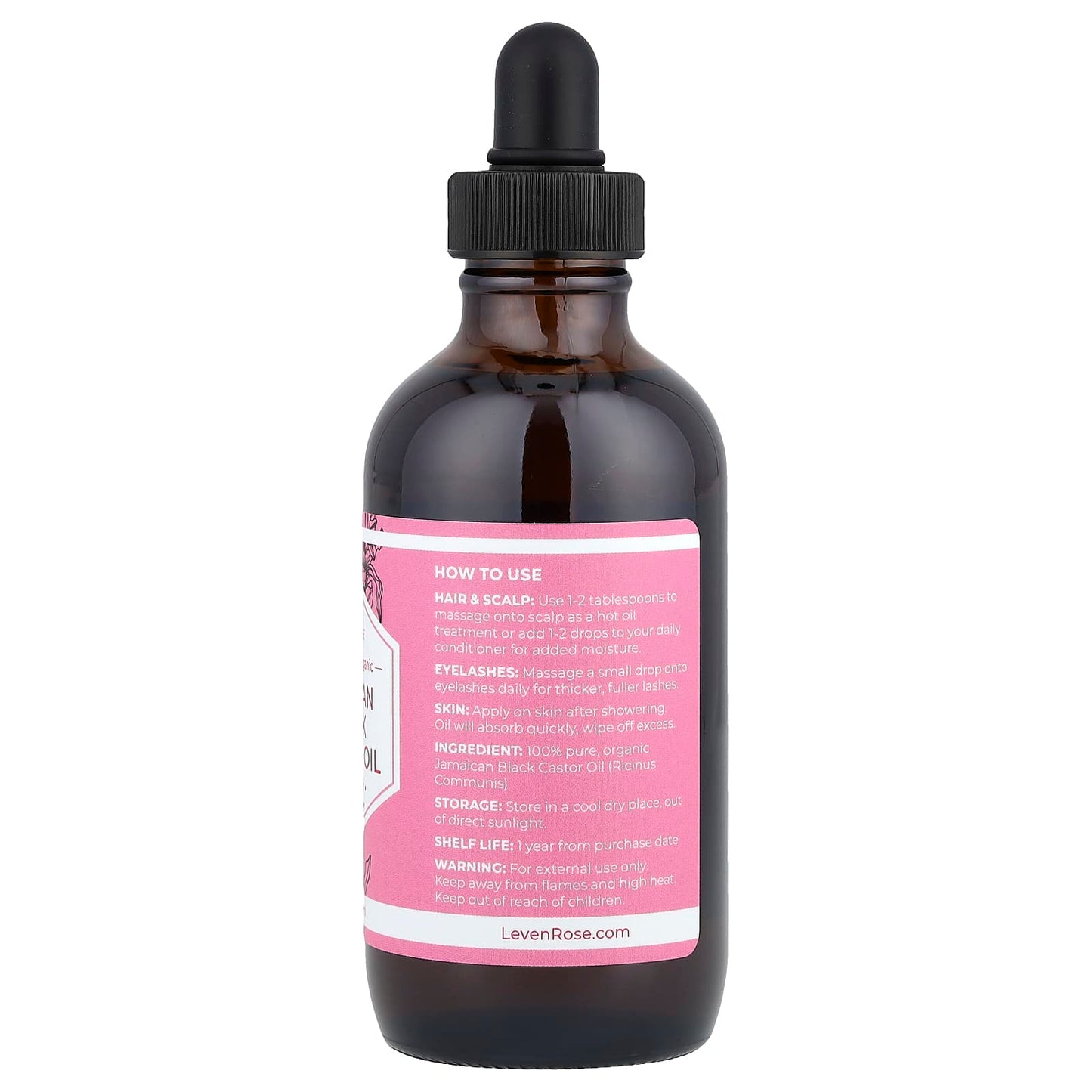 Leven Rose, 100% Pure & Organic Jamaican Black Castor Oil, 4 fl oz (118 ml) - Image 2