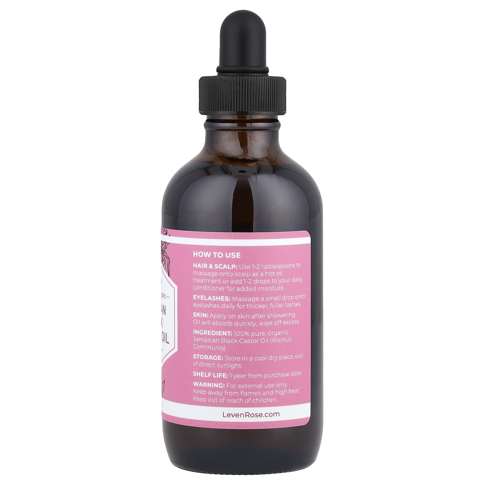 Leven Rose, 100% Pure & Organic Jamaican Black Castor Oil, 4 fl oz (118 ml) - Image 2