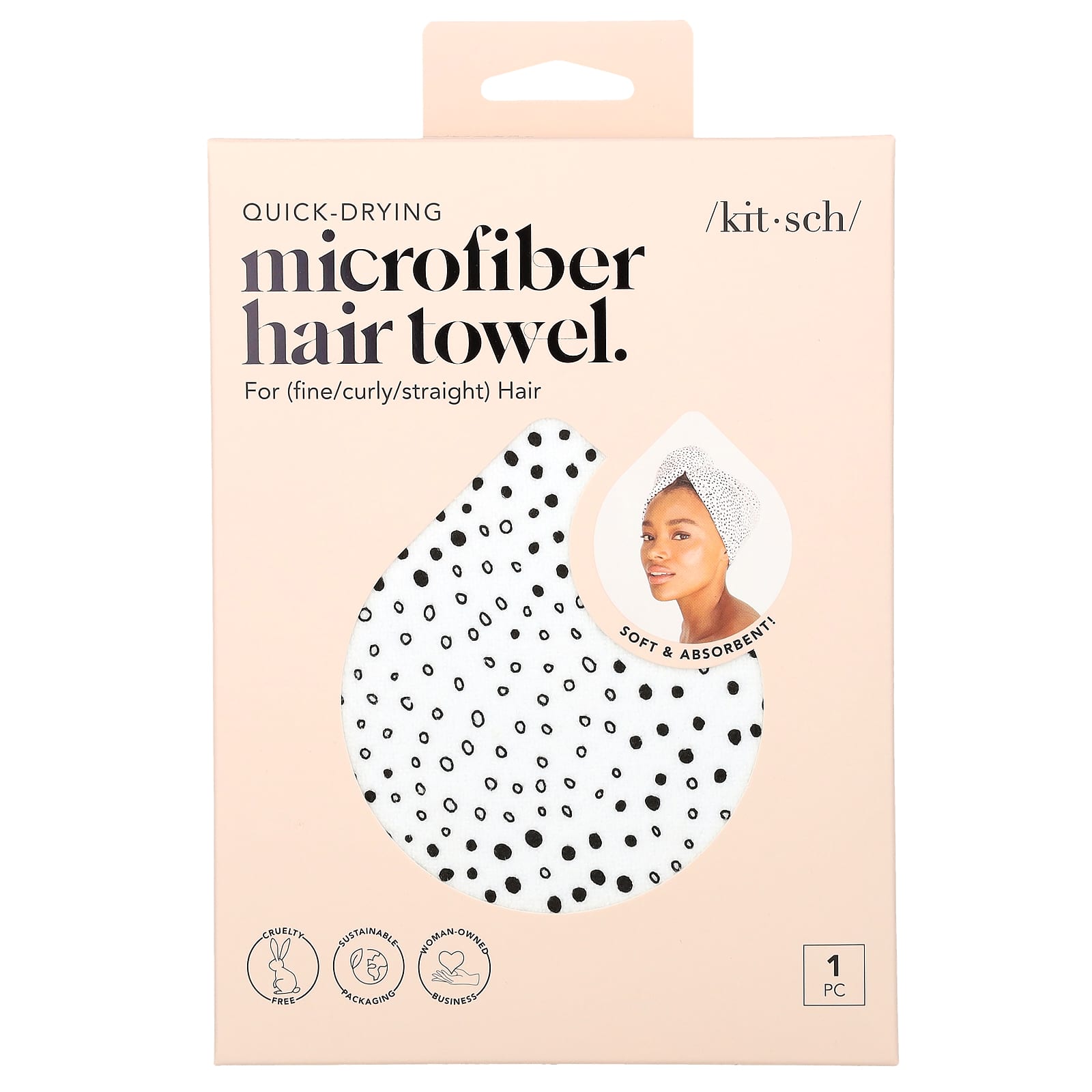Kitsch, Quick Drying Microfiber Hair Towel, Micro Dot, 1 Piece - Image 1