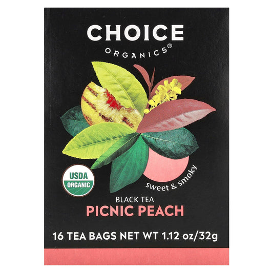 Certified Organic Black Tea - Picnic Peach, USDA Organic, 16 Tea Bags - Image 1