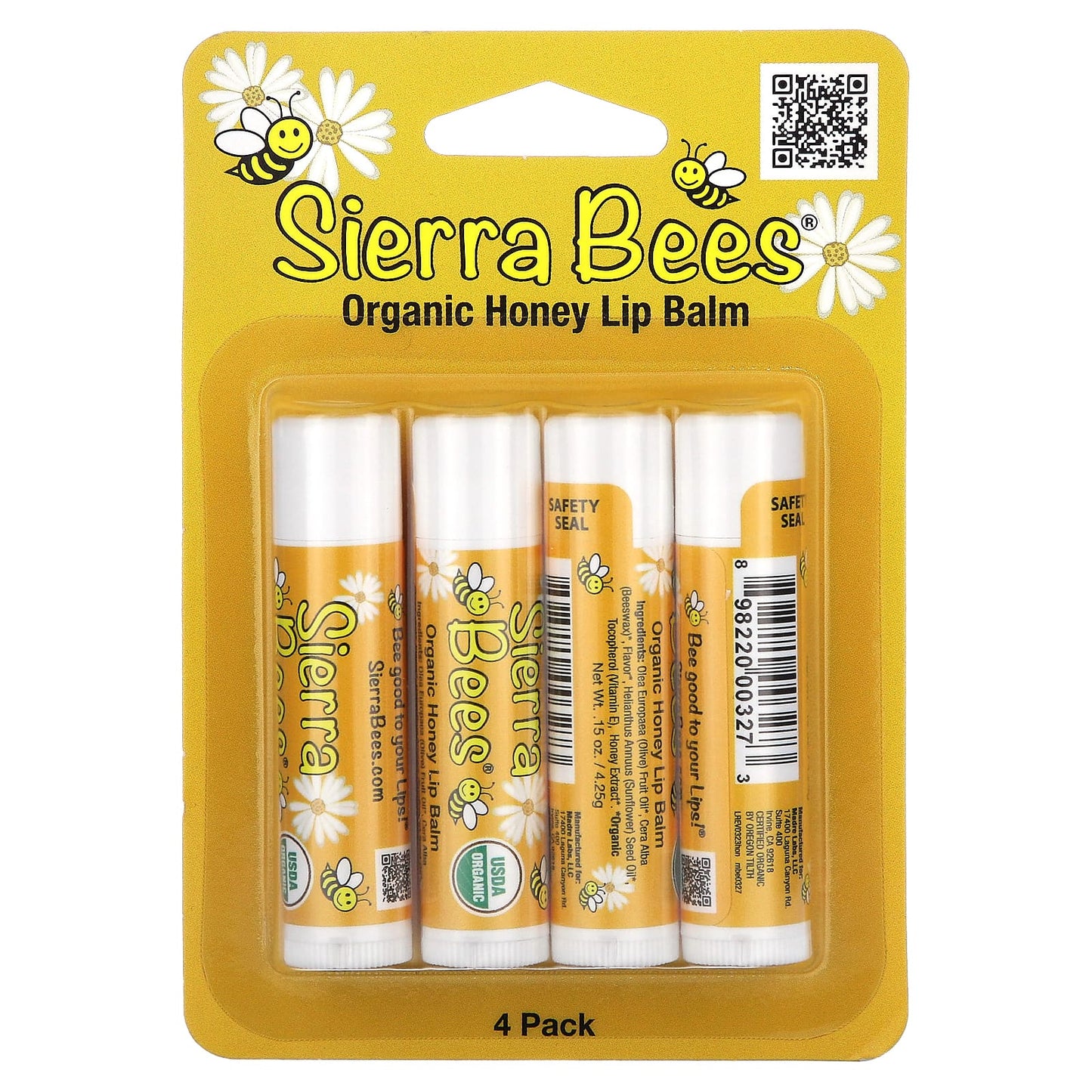 Organic Lip Balms by Sierra Bees, 4-Pack, 0.15 oz (4.25g) Each - Image 2