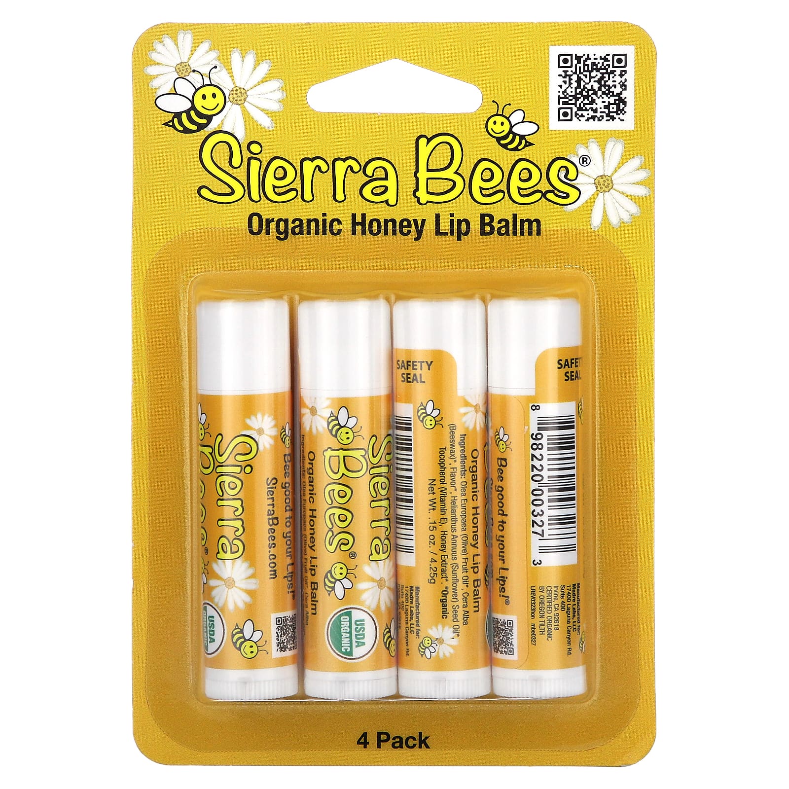 Organic Lip Balms by Sierra Bees, 4-Pack, 0.15 oz (4.25g) Each - Image 2
