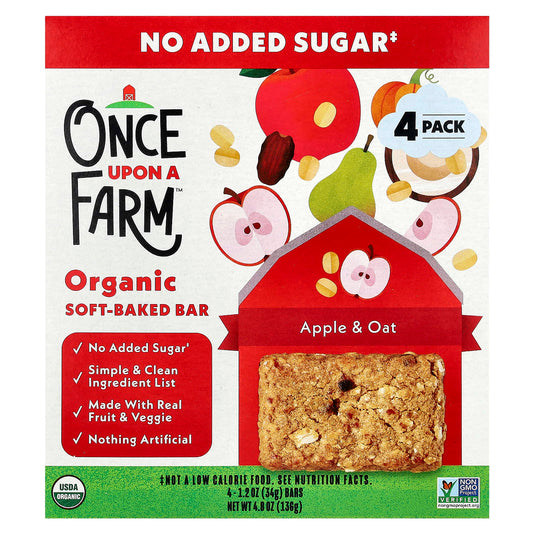 Once Upon A Farm, Organic Soft Baked Bar, Apple & Oat, 4 Bars, 1.2 oz (34 g) Each - Image 1