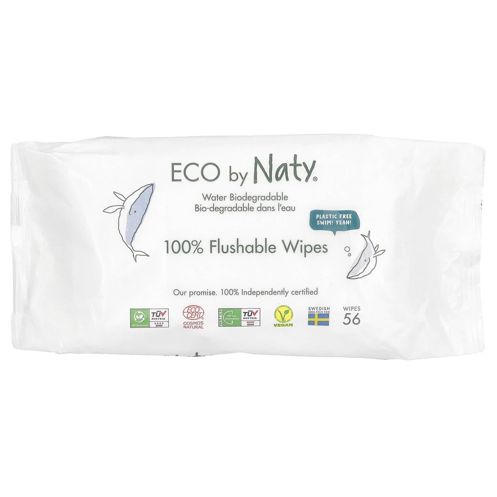 Naty, 100% Flushable Wipes, Fragrance Free , 56 Wipes - Image 1