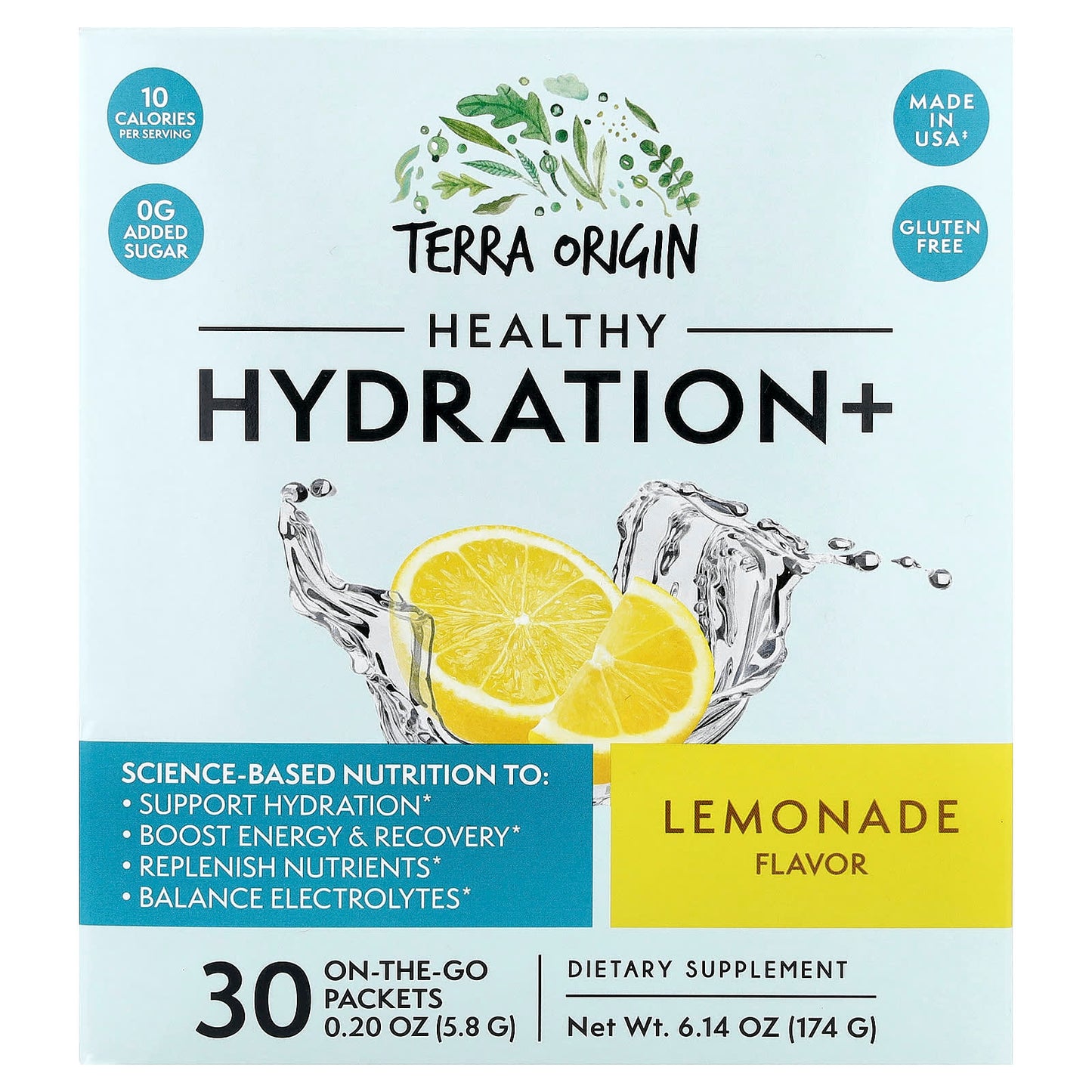 Terra Origin, Healthy Hydration+, Lemonade, 30 On The Go Packets, 0.20 oz (5.8 g) Each - Image 1