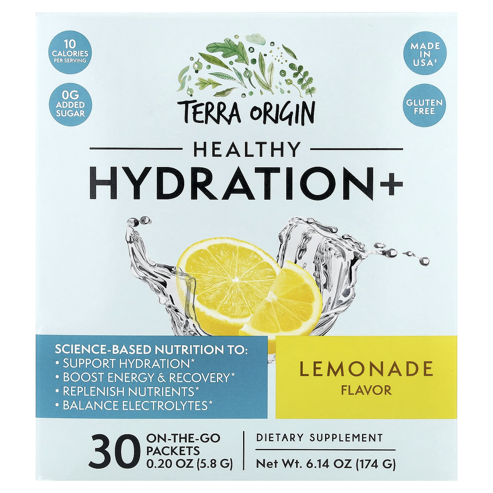 Terra Origin, Healthy Hydration+, Lemonade, 30 On The Go Packets, 0.20 oz (5.8 g) Each - Image 1