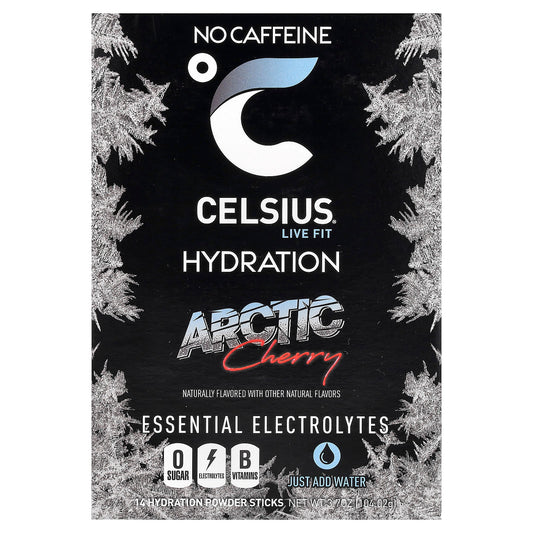 Celsius, Live Fit, Hydration, Essential Electrolytes, No Caffeine, Arctic Cherry, 14 Powder Sticks, 0.26 oz (7.43 g) Each