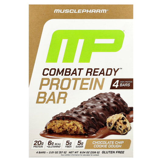 MusclePharm, Combat Ready™ Protein Bar, Chocolate Chip Cookie Dough, 4 Bars, 2.01 oz (57 g) Each - Image 1
