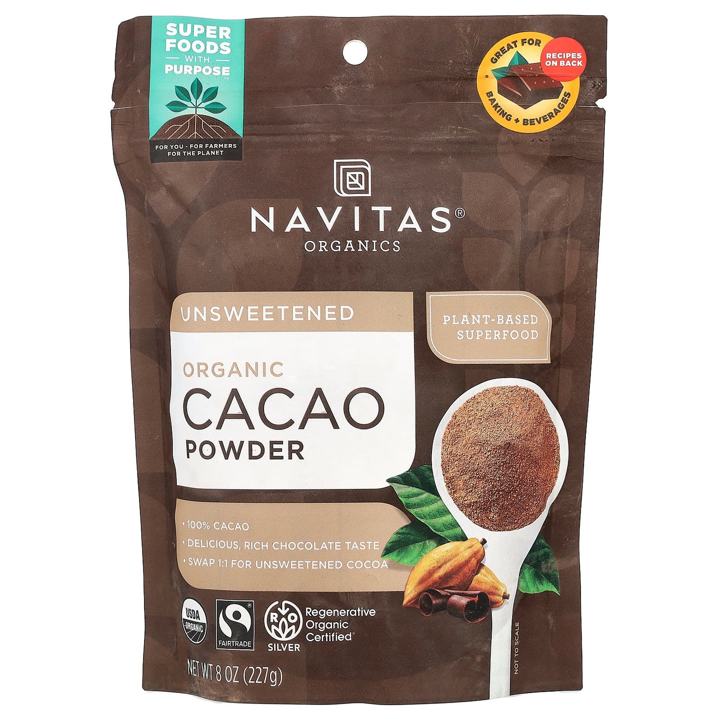 Navitas Organics, Organic Cacao Powder, Unsweetened, 8 oz (227 g) - Image 1