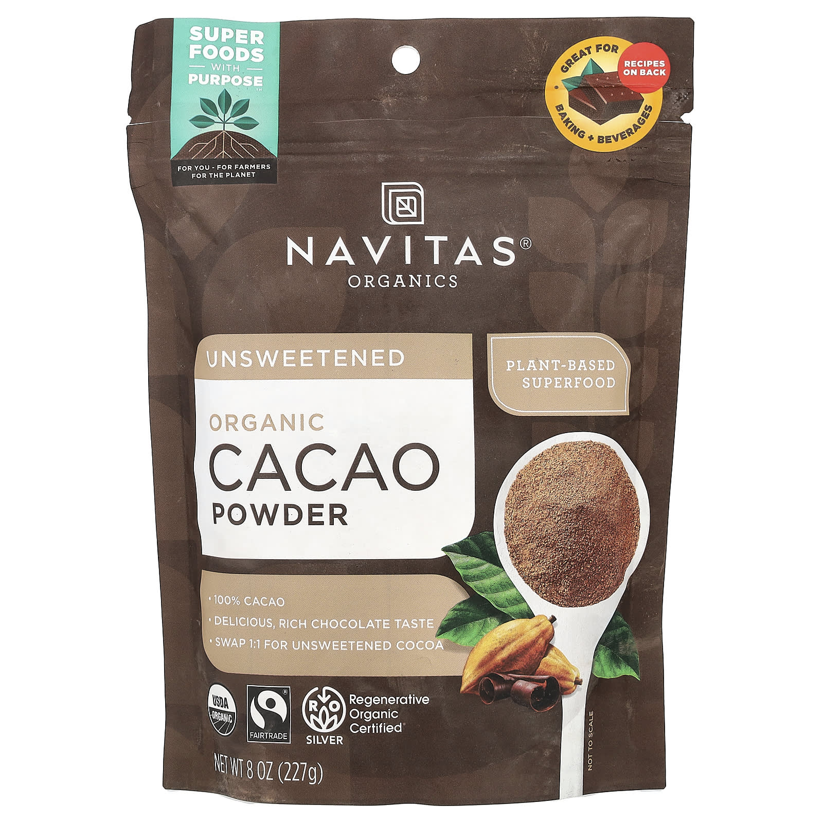 Navitas Organics, Organic Cacao Powder, Unsweetened, 8 oz (227 g) - Image 1