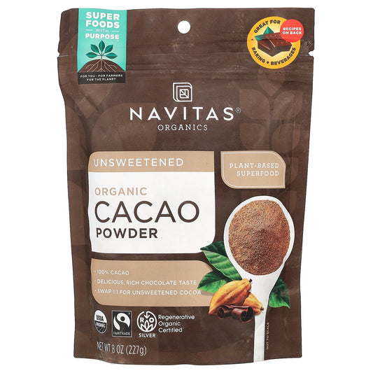 Navitas Organics, Organic Cacao Powder, Unsweetened, 8 oz (227 g) - Image 1