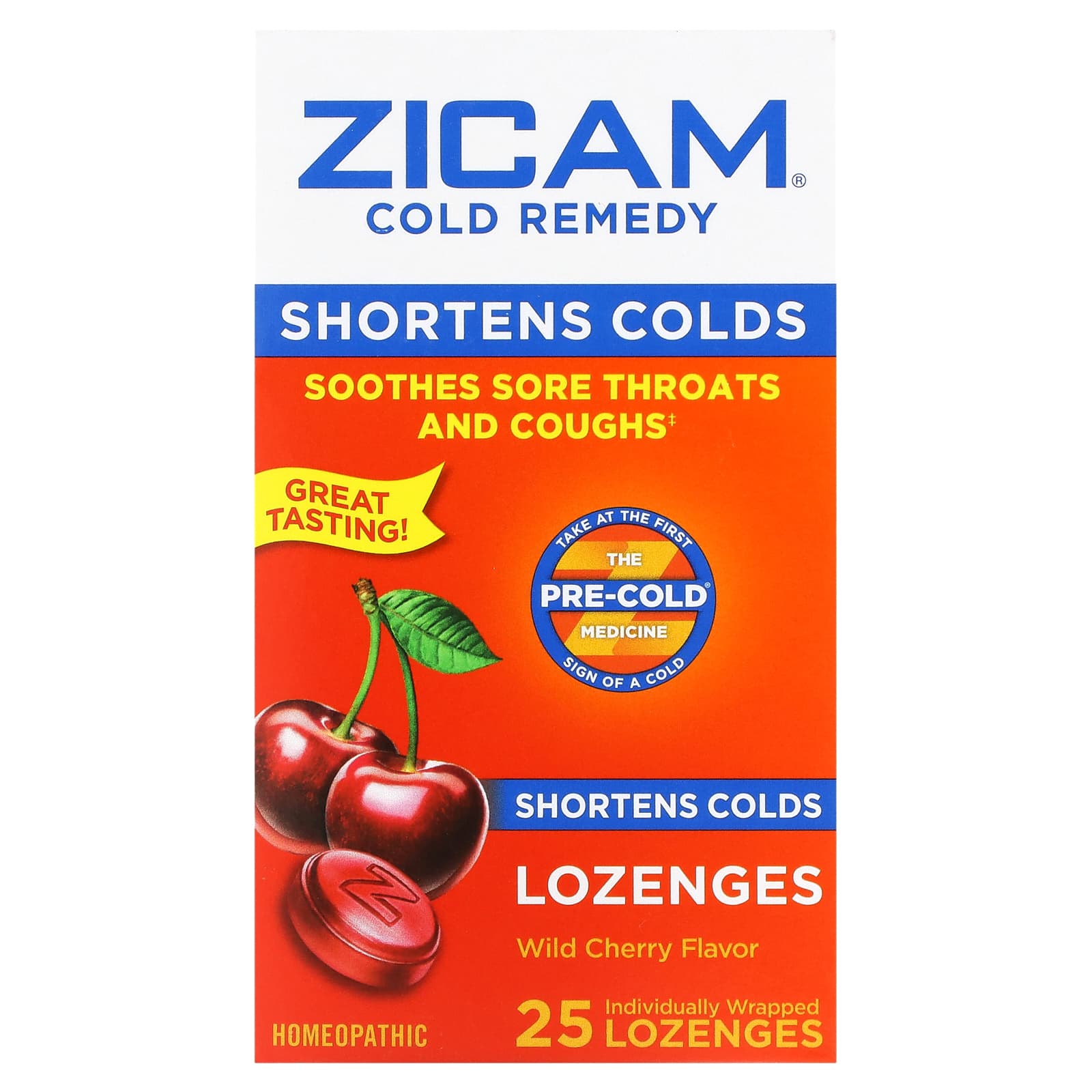 Zicam, Cold Remedy, Lozenges, Wild Cherry , 25 Individually Wrapped Lozenges - Image 1