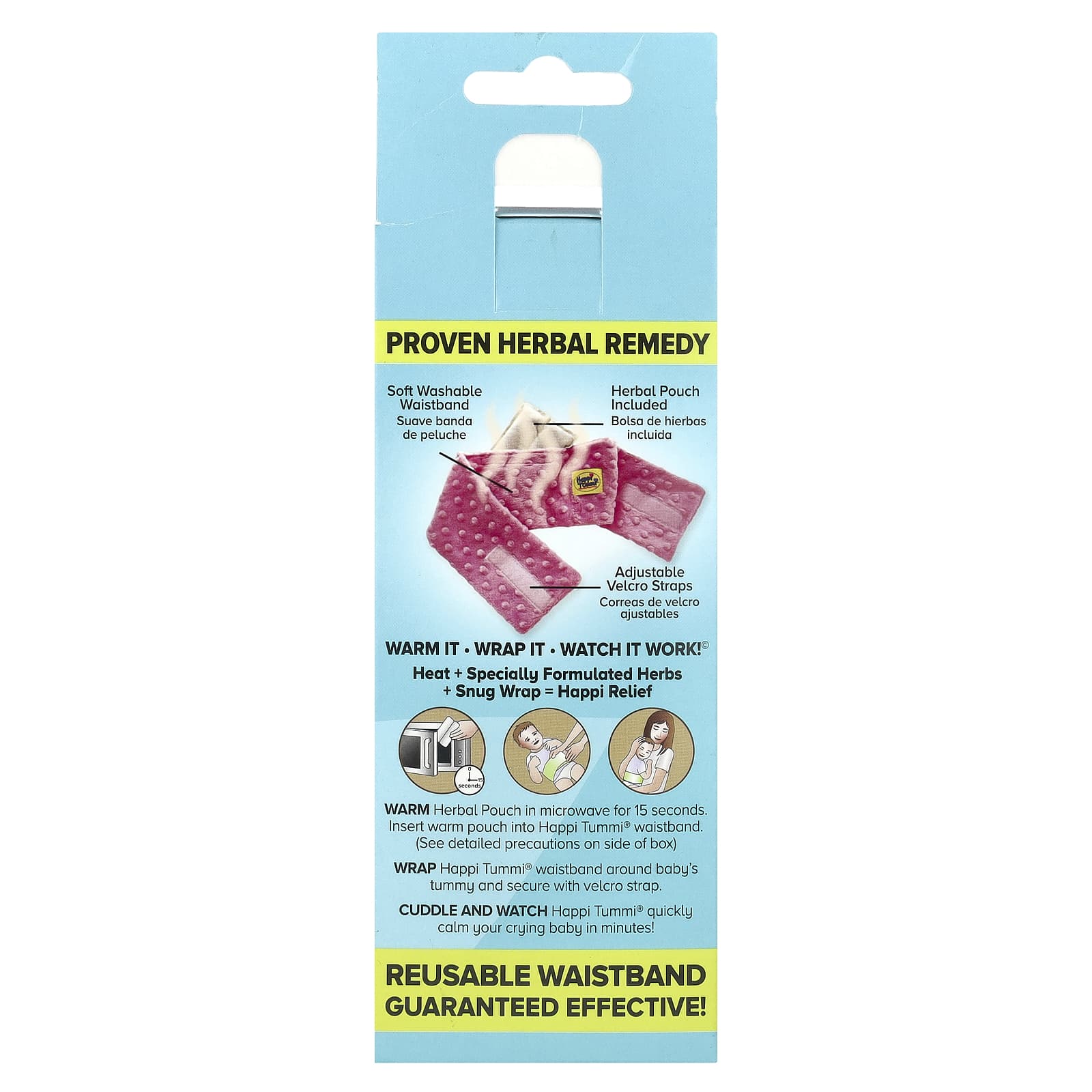 Happi Tummi, Fast Relief Colic & Gas, Natural Wrap, Infants to 36 Months, Pink, 1 Wrap & 1 Herbal Pouch