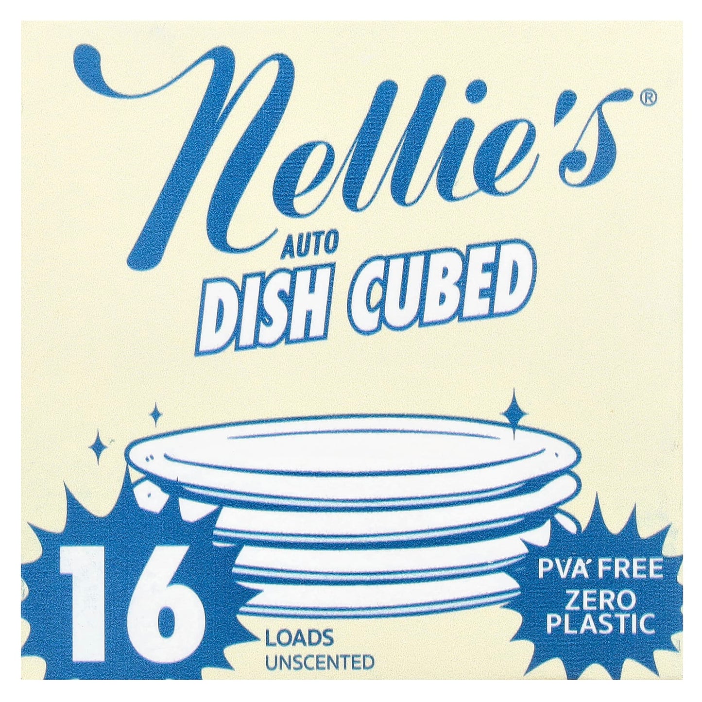 Nellie's, Auto Dish Cubed, Unscented, 16 Cubes - Image 1