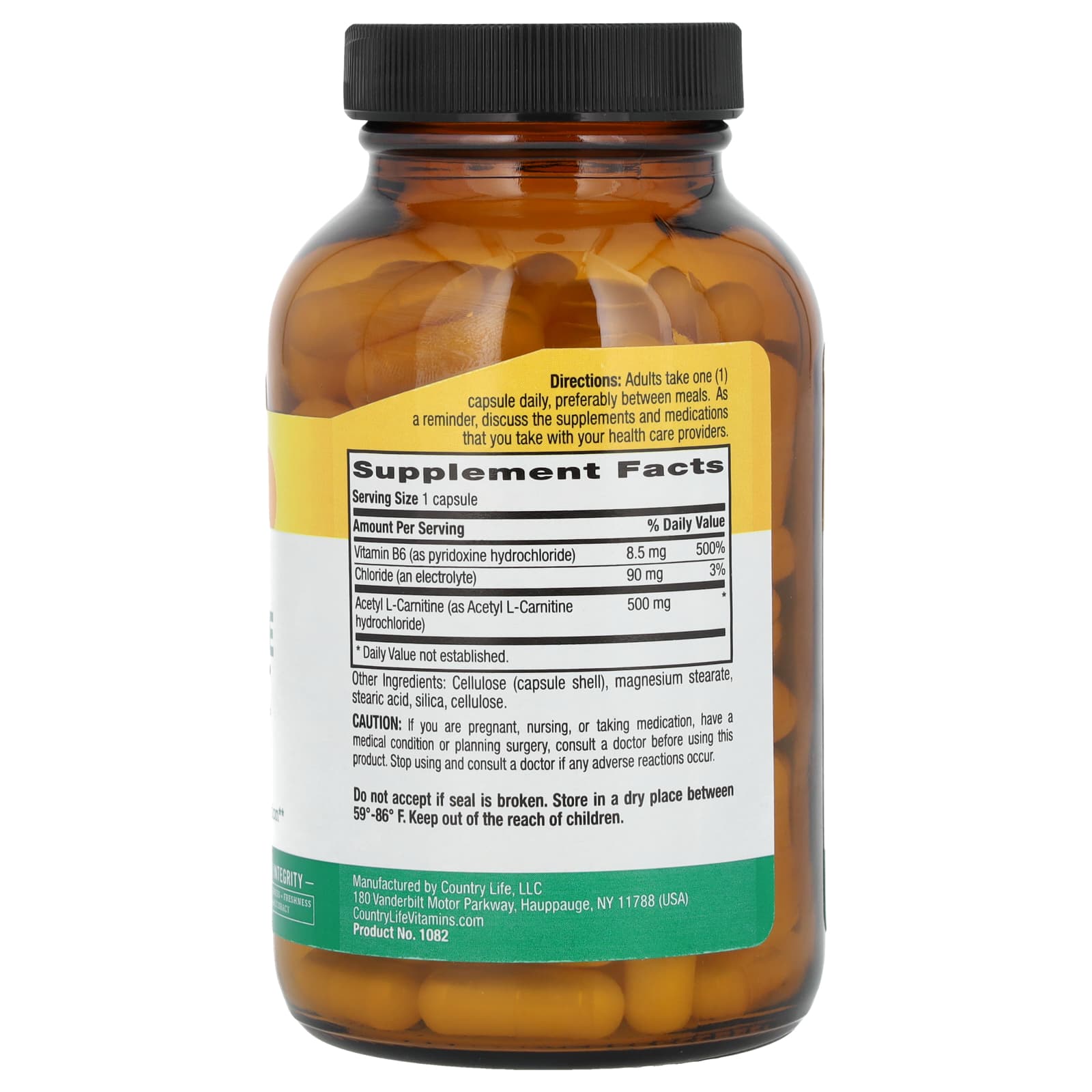 Country Life Acetyl L-Carnitine Capsules 500mg, 120 Vegan Capsules - Image 2
